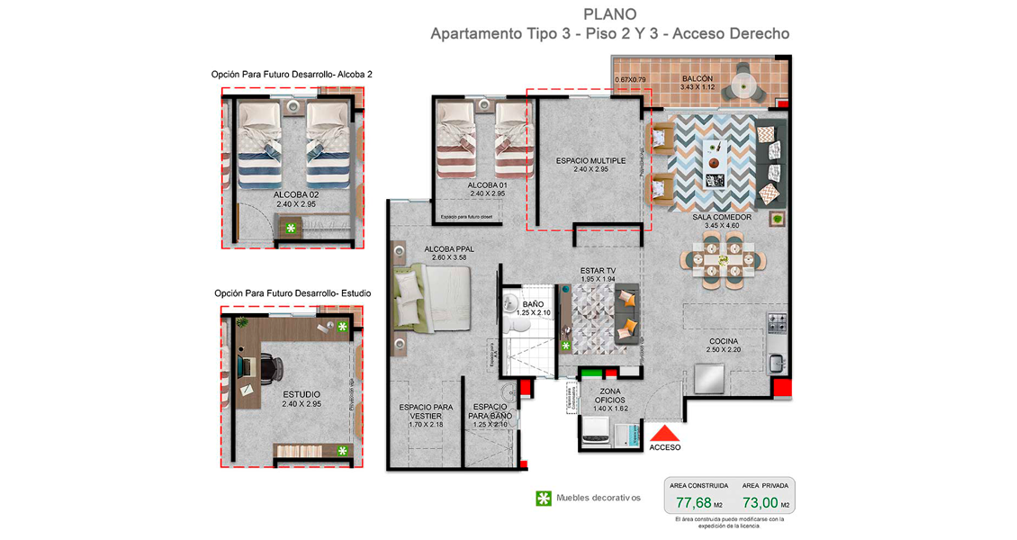 Amaranta plano de apartamento tipo 77, proyecto de vivienda,  Constructora Bolívar