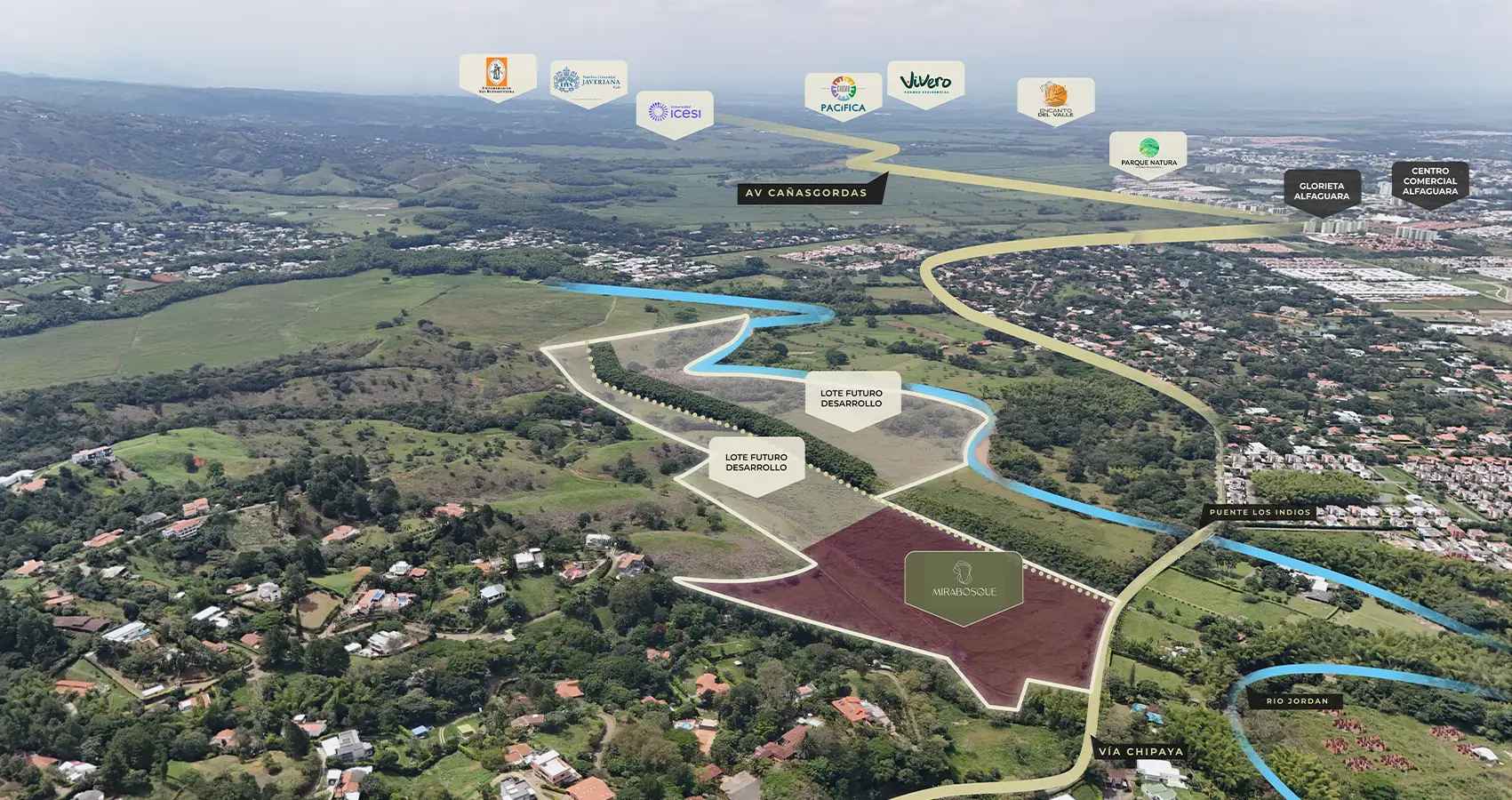Lotes en Cali: inversión, diseño y calidad de vida - mapa aéreo del proyecto Mirabosque