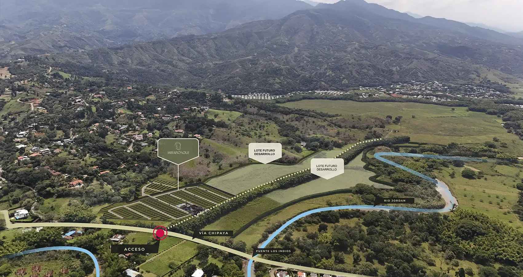 Lotes en Cali: inversión, diseño y calidad de vida - mapa aéreo del proyecto Mirabosque