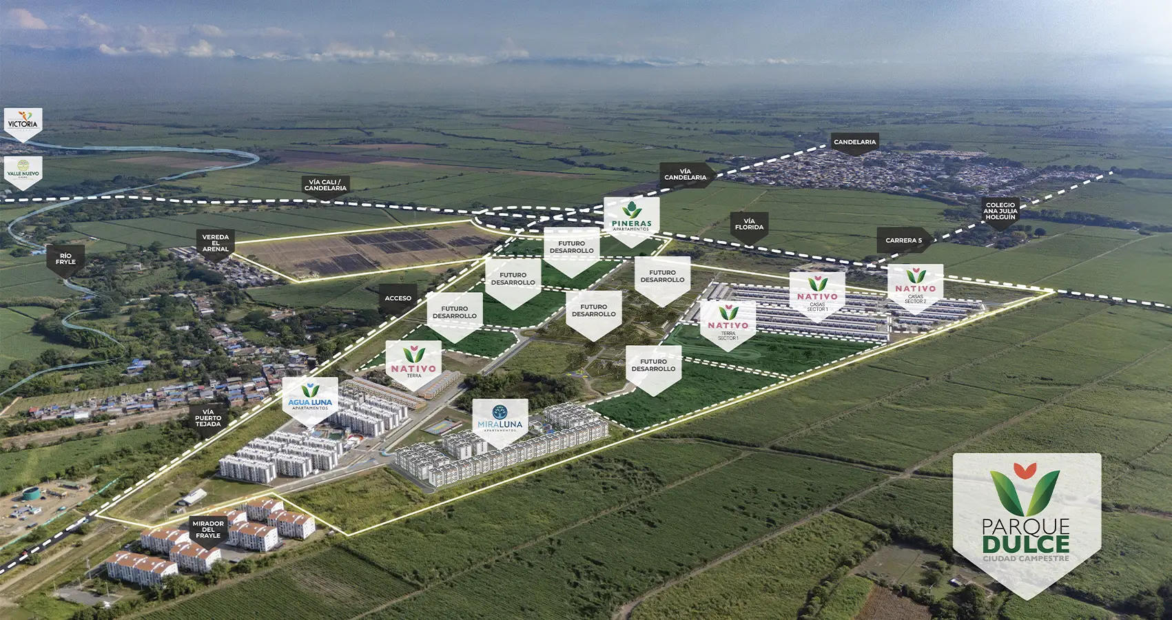 Mapa aéreo del macroproyecto Parque Dulce