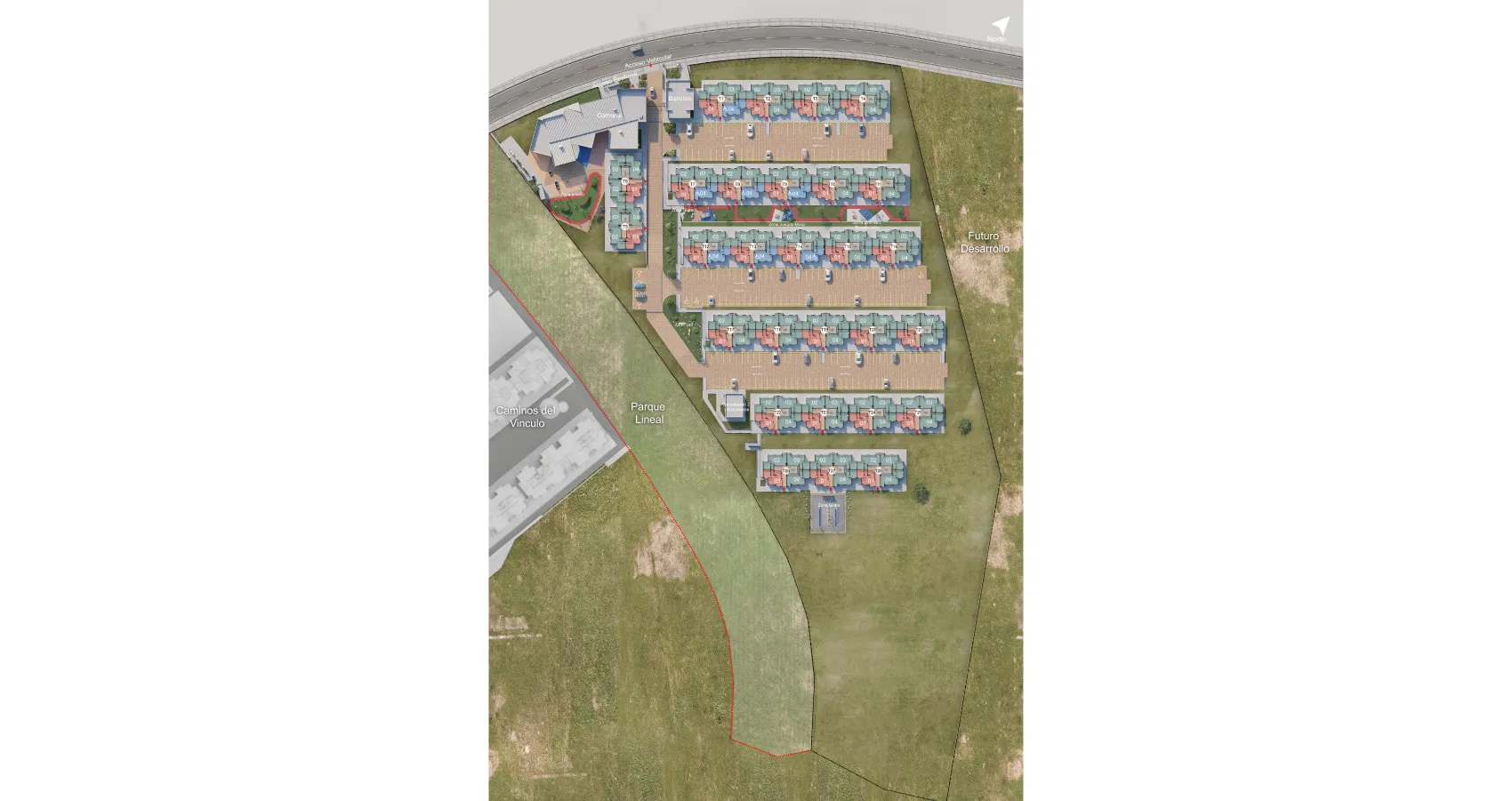 Plano urbano en Parques del Vínculo : Destaca la armonía arquitectónica del proyecto con su entorno.