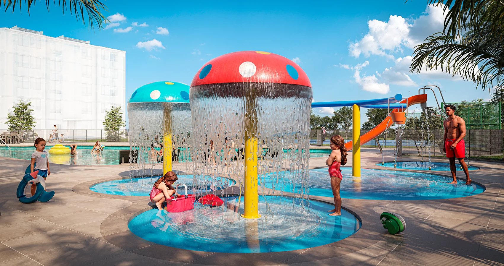 Parque de agua del proyecto Sonata, Soledad: Área recreativa acuática para los residentes.