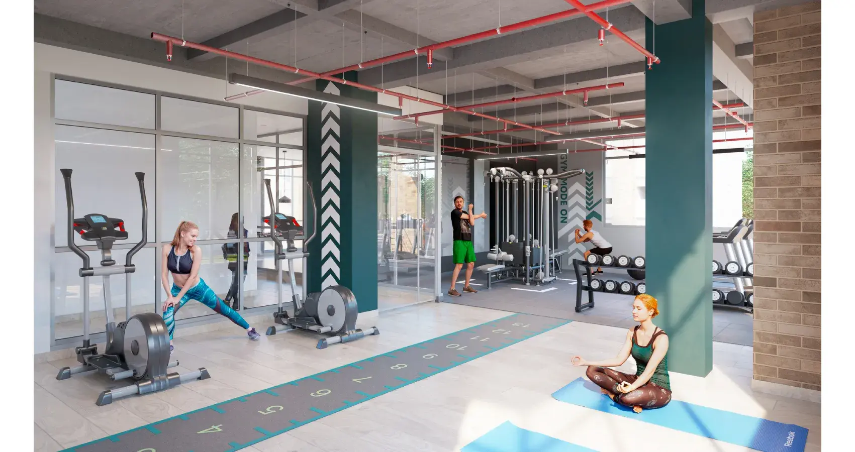 Gimnasio equipado en el proyecto Capella en Bogotá, pensado para la salud y el bienestar de los residentes