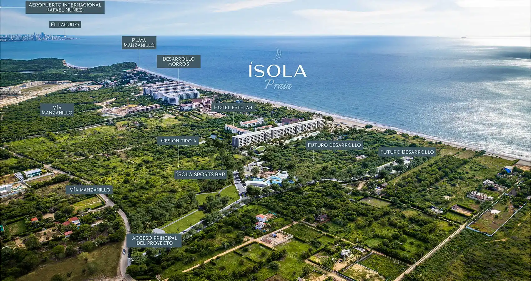 Foto aérea  y localización del proyecto ísola Praia 