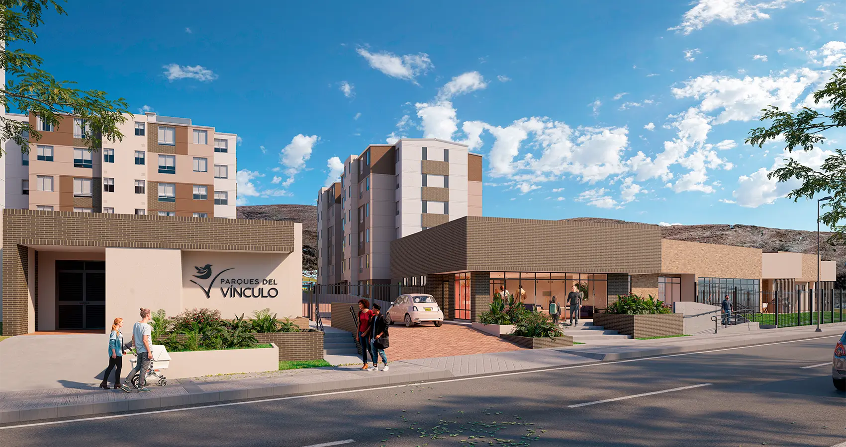 Portería del proyecto Parques del Vínculo (repetido) : Espacio de acceso que ofrece tranquilidad y protección a los residentes.