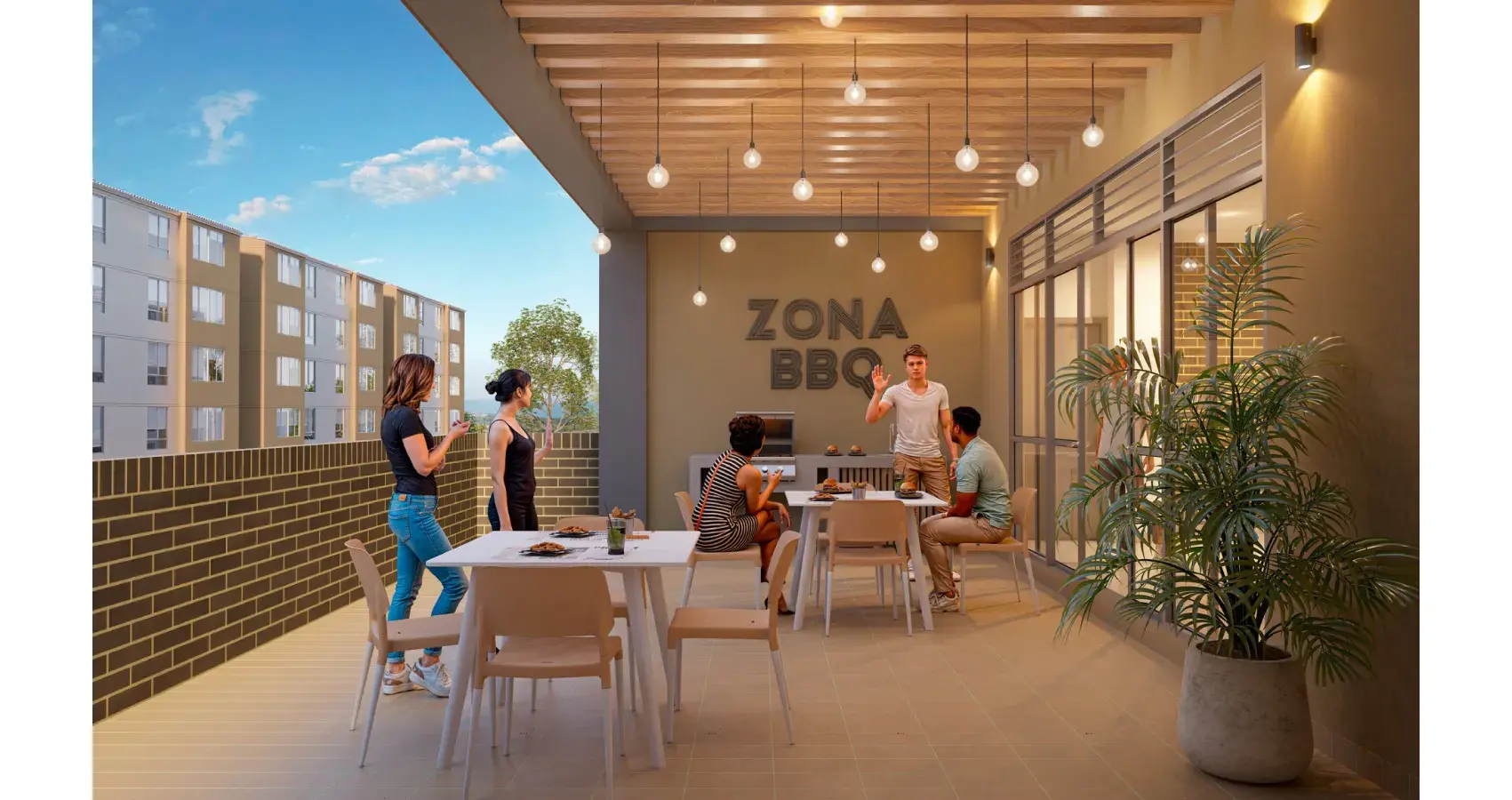 Terraza BBQ del proyecto Sonata, Soledad: Área al aire libre para asados y reuniones.