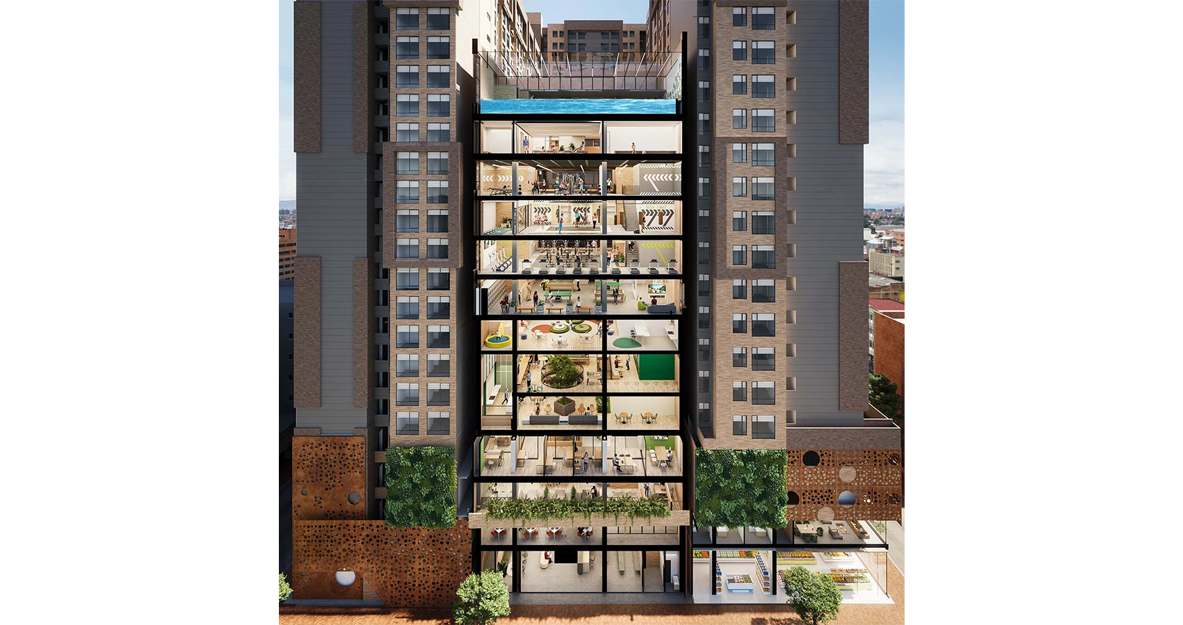 Corte comunal de Urbana 30, Bogotá, diseñado por Constructora Bolívar.
