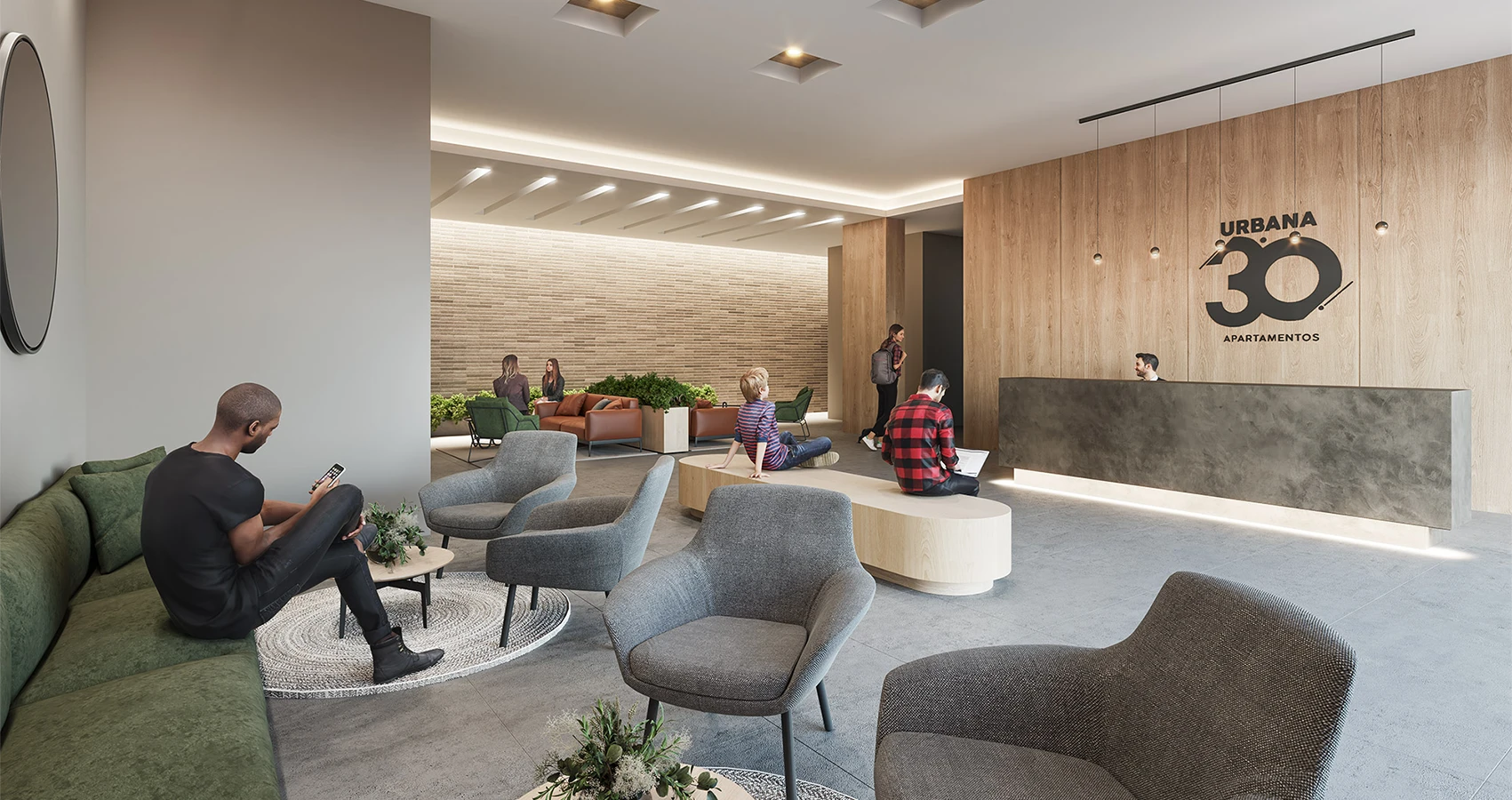 Lobby de Urbana 30, Bogotá, diseñado por Constructora Bolívar.