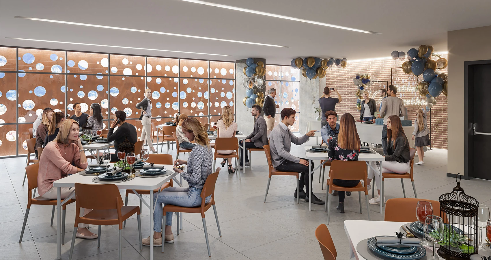 Salón social de Urbana 30, Bogotá, diseñado por Constructora Bolívar.