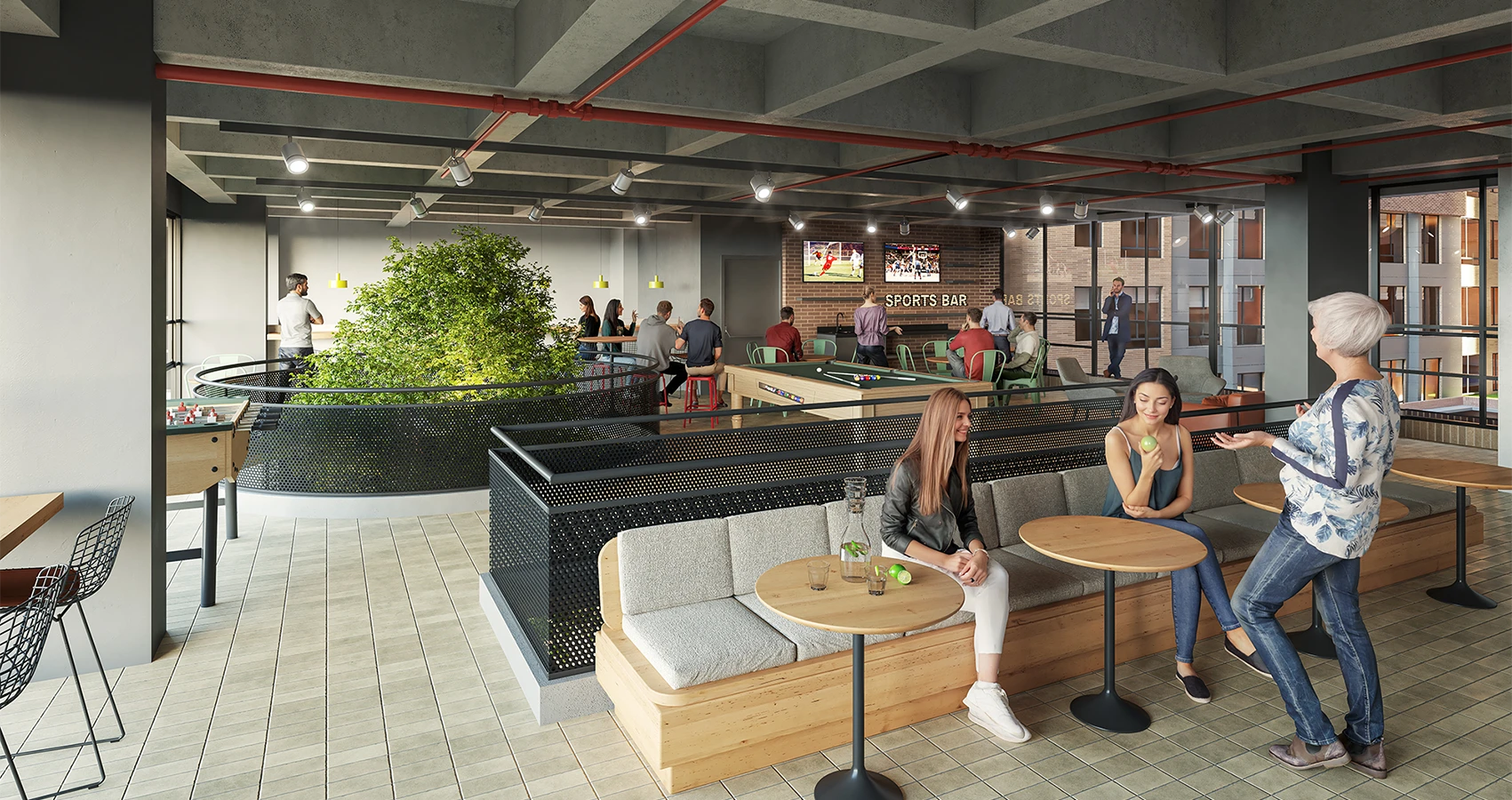 Sports Bar de Urbana 30, Bogotá, diseñado por Constructora Bolívar.