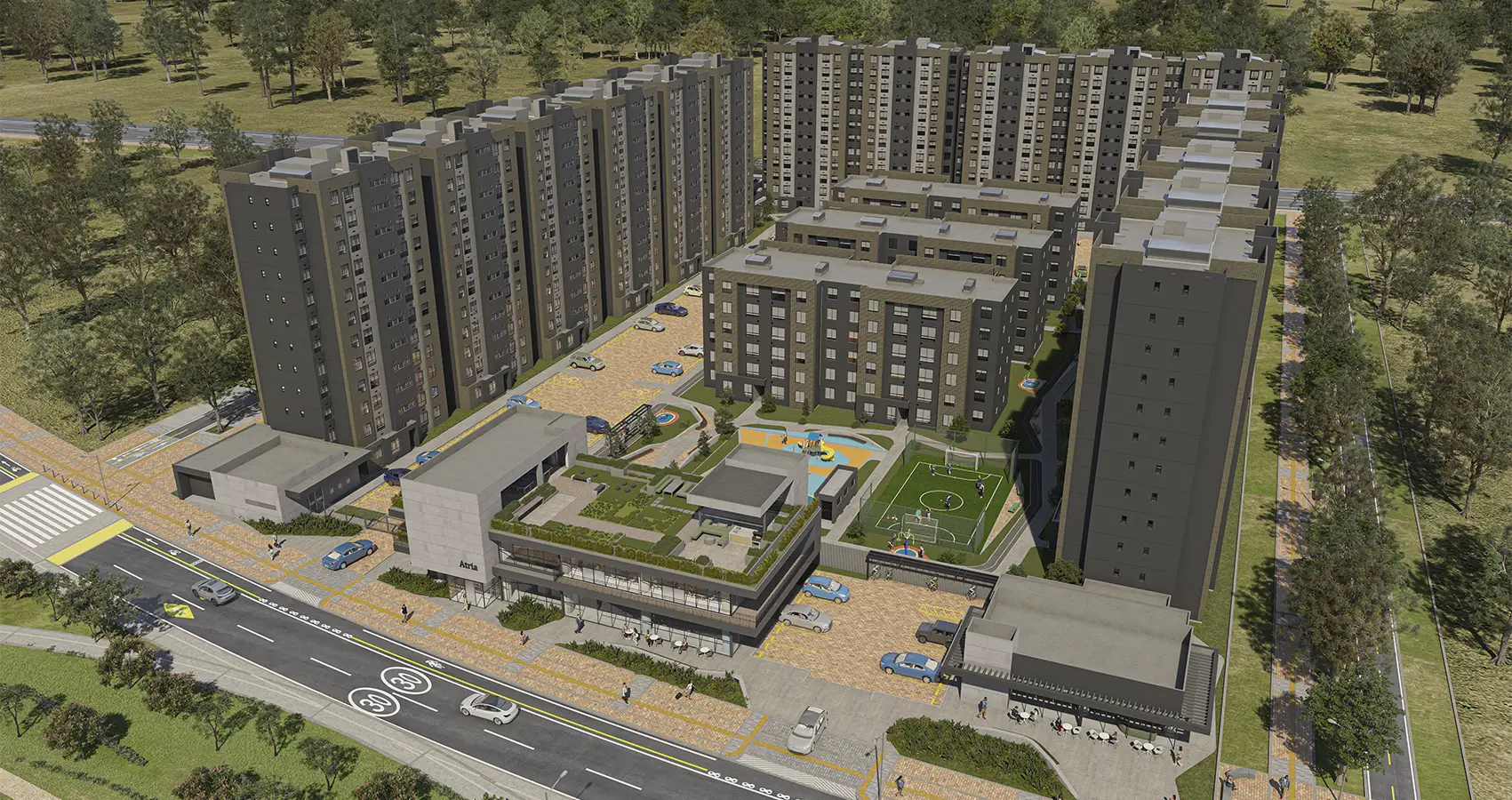 Imagen aérea del proyecto Atria