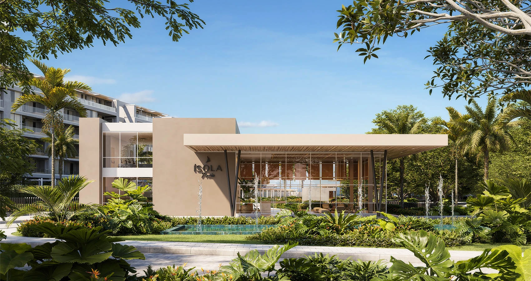 Fachada del Lobby de día del Proyecto ísola Praia
