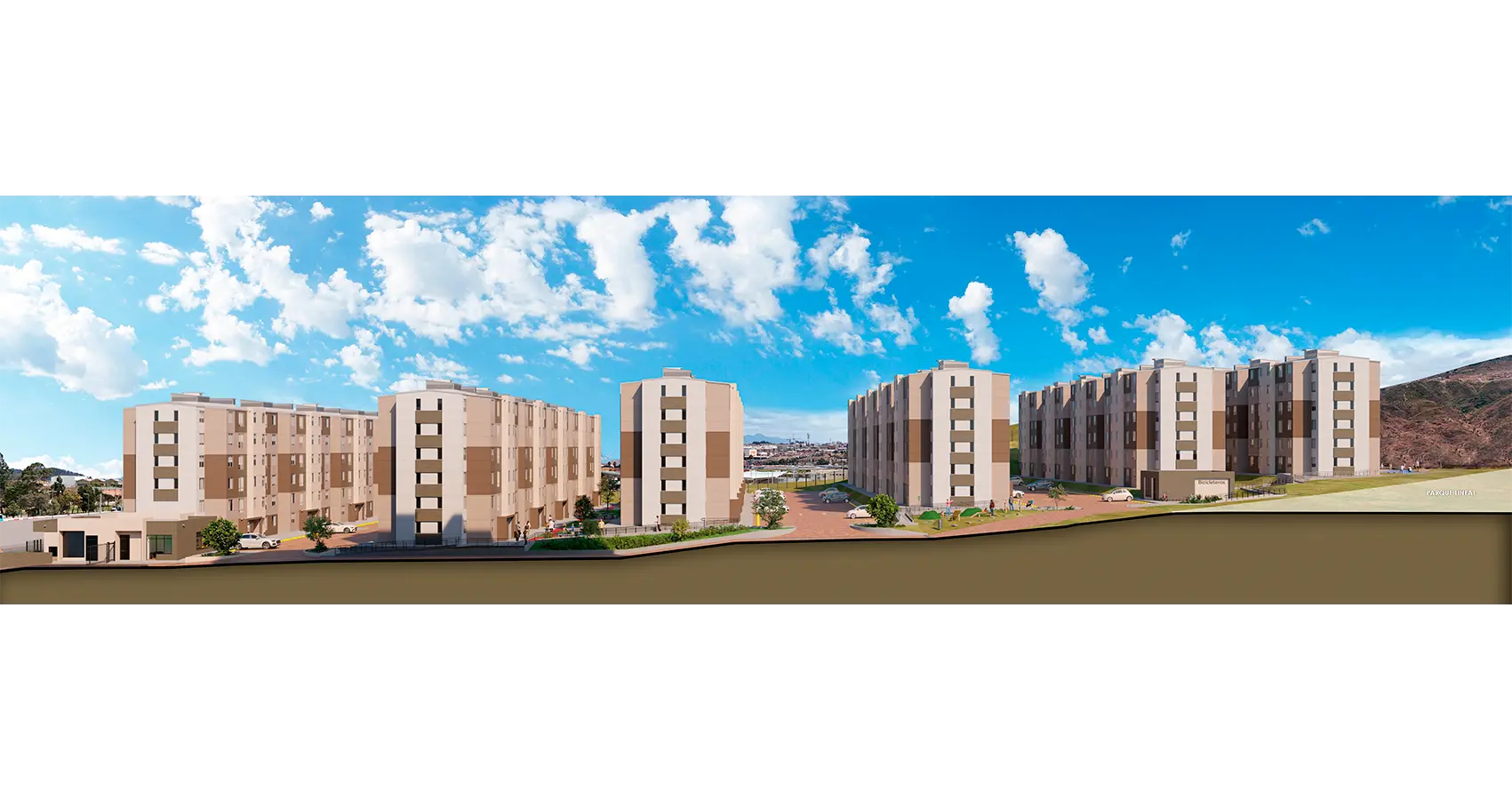Imagen exterior del proyecto Parques del Vínculo : Distribución detallada del conjunto residencial y sus áreas comunes.