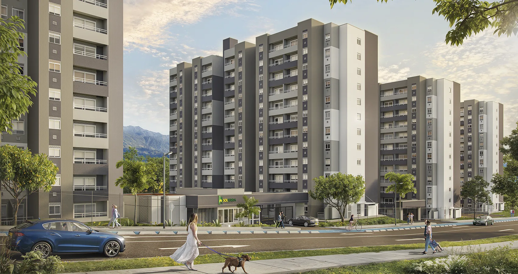 Portería del proyecto Sol Terra, Armenia: Entrada principal del proyecto con diseño moderno y seguro.