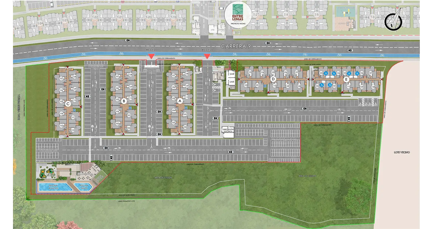 Planta urbana del proyecto Sol Terra, Armenia: Vista general de la disposición urbanística del proyecto.