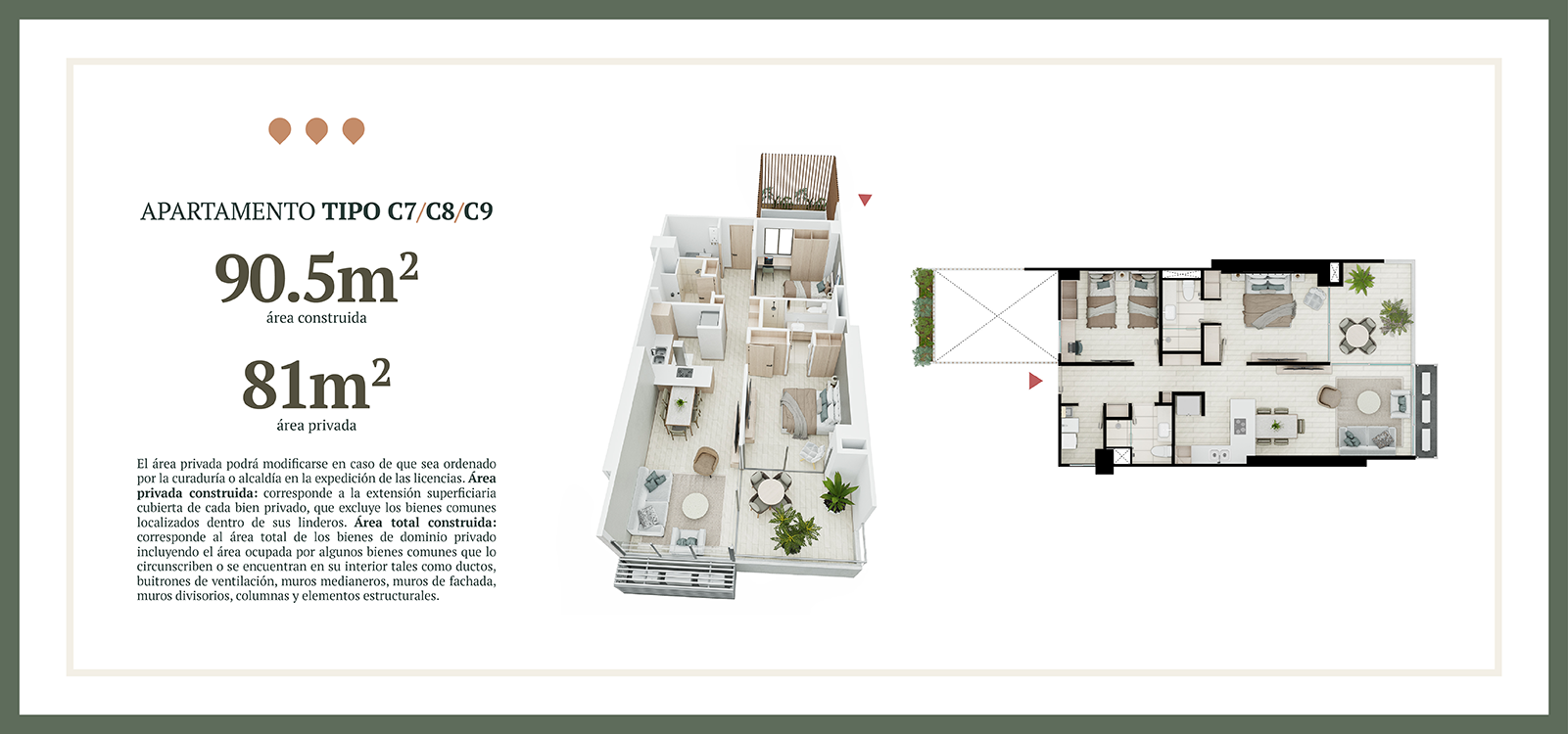 Planta del apto tipo C7, C8 y C9 del proyecto Marawa