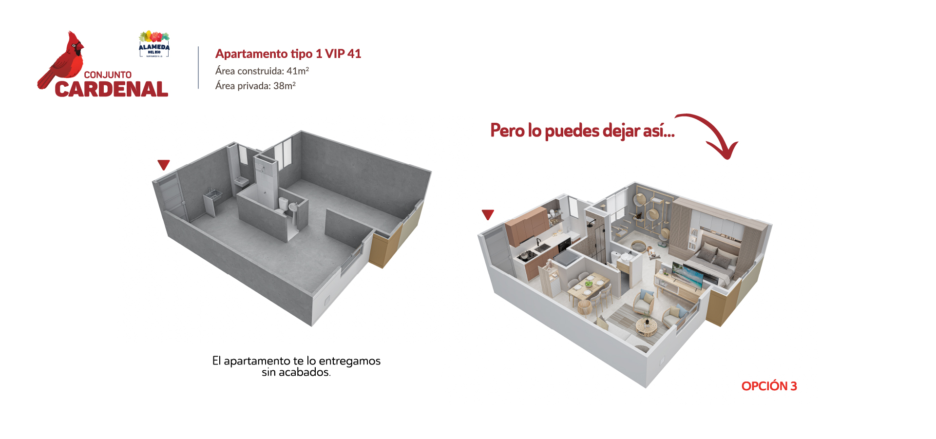 Axonometría apto tipo 41 del Proyecto Cardenal en Barranquilla