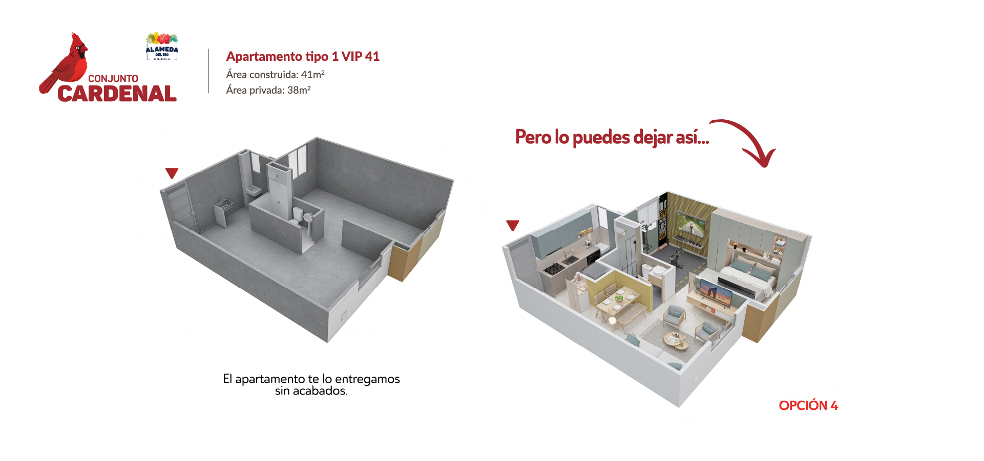 Axonometría apto tipo 41 del Proyecto Cardenal en Barranquilla