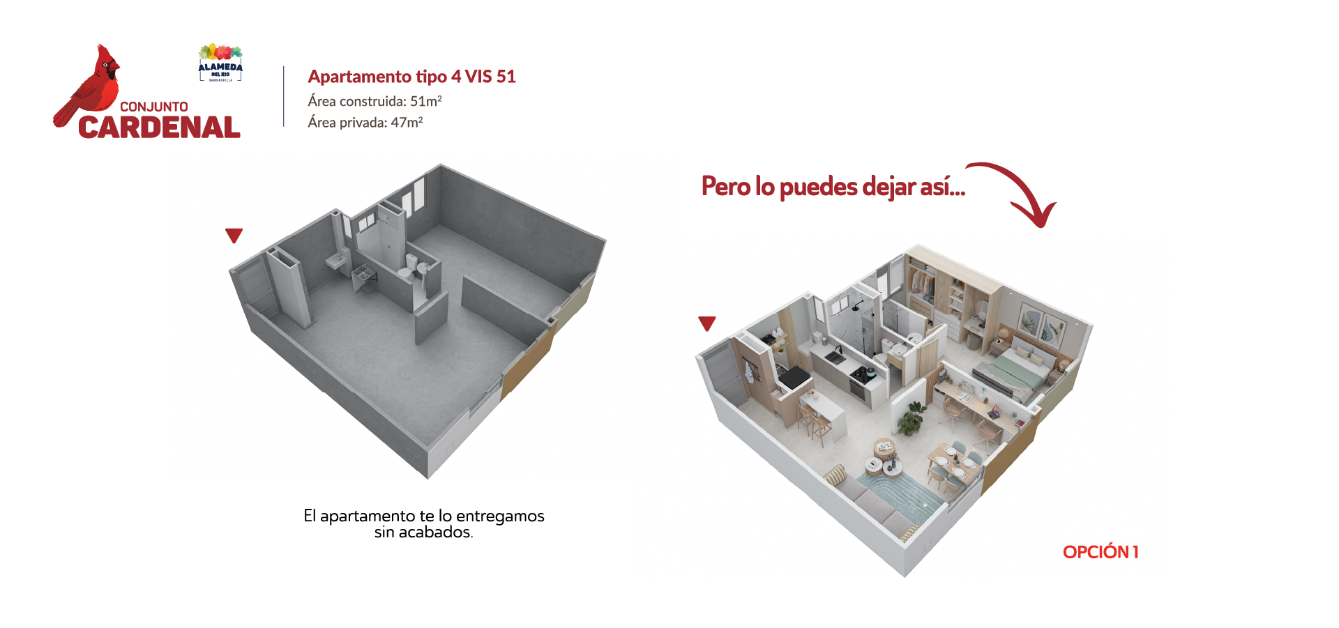 Axonometría apto tipo 51 del Proyecto Cardenal en Barranquilla