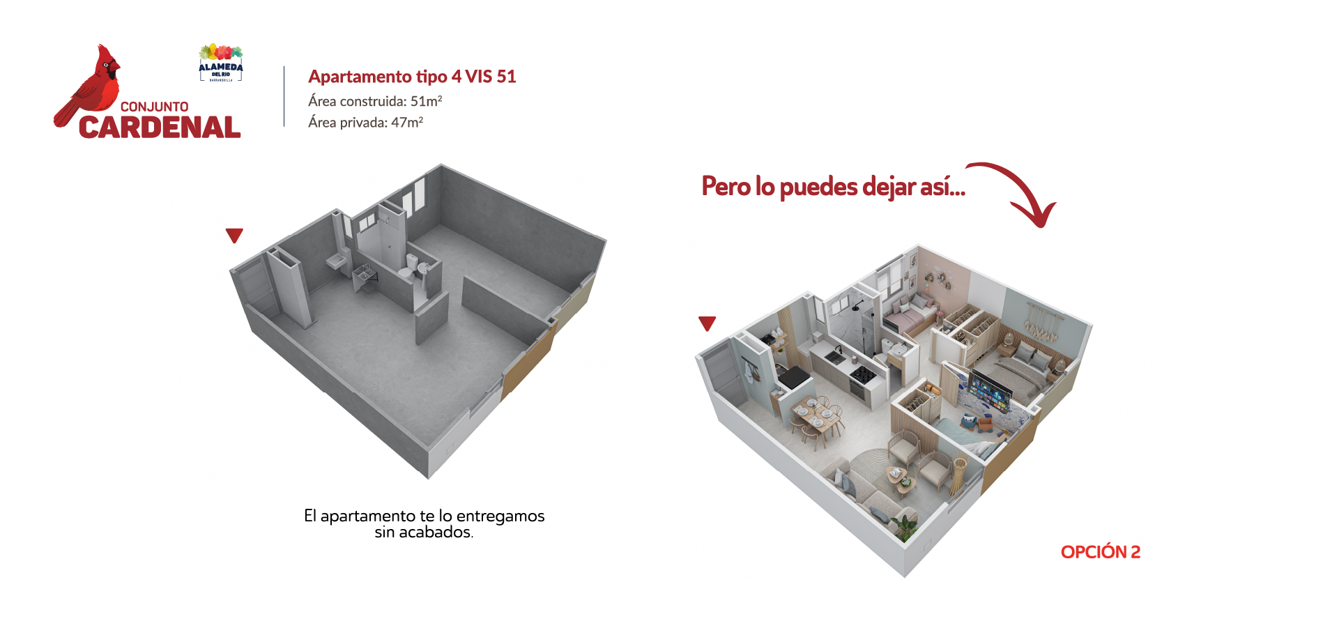 Axonometría apto tipo 51 del Proyecto Cardenal en Barranquilla