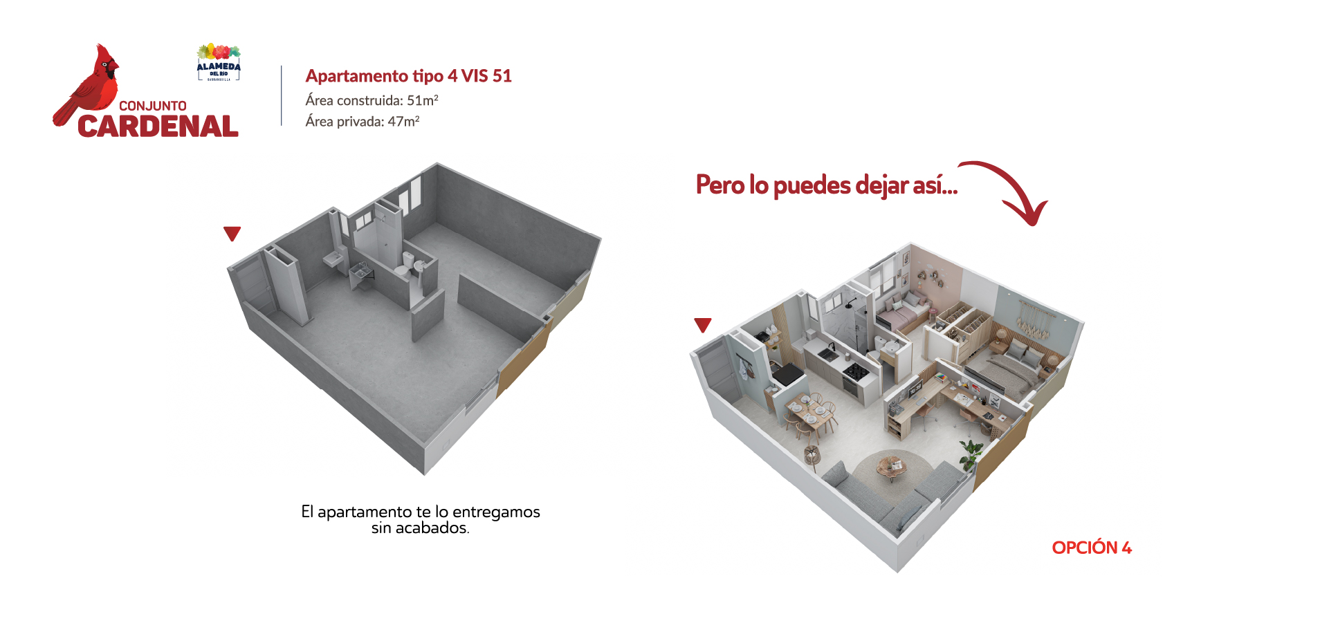Axonometría apto tipo 51 del Proyecto Cardenal en Barranquilla