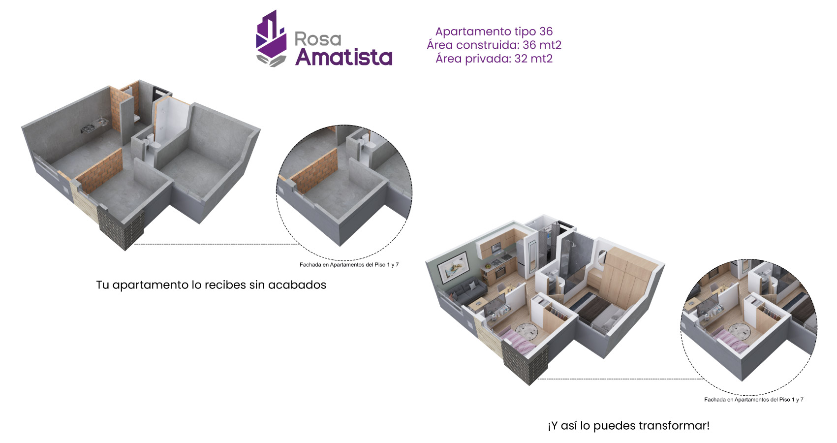 Apartamento tipo 36 Rosa Amatista 