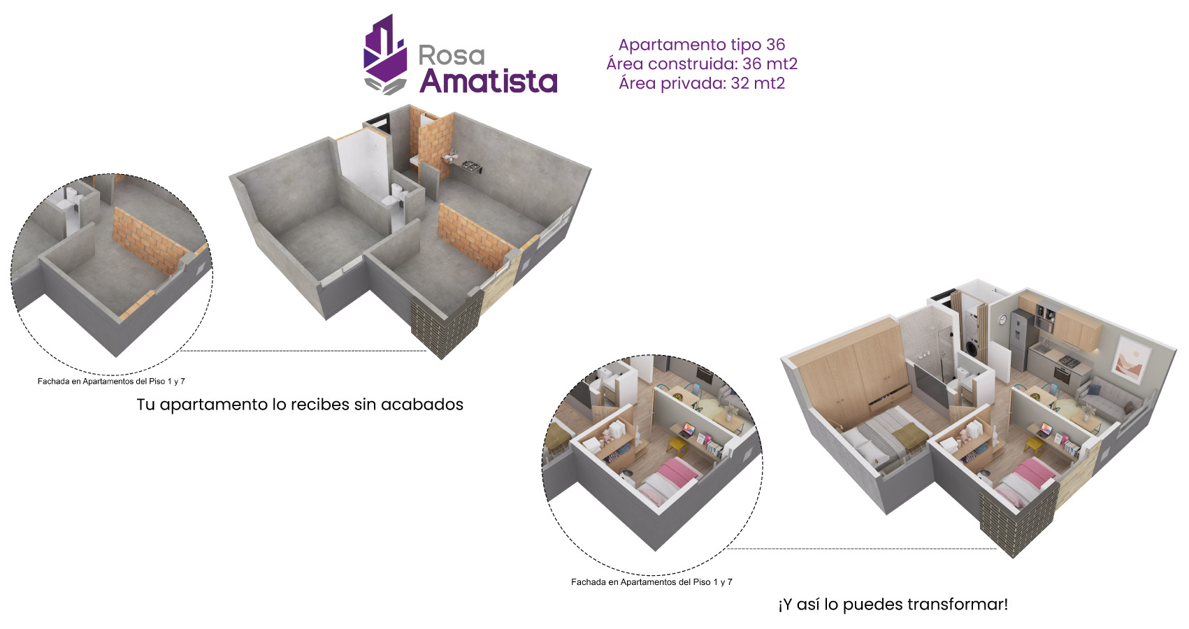 Apartamento tipo 36 Rosa Amatista 