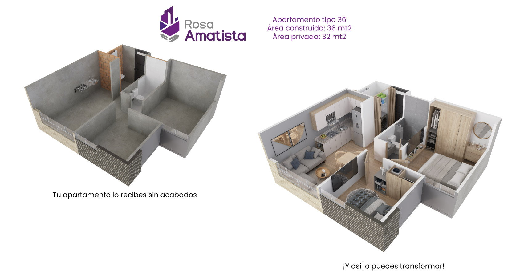 Apartamento tipo 36 Rosa Amatista 