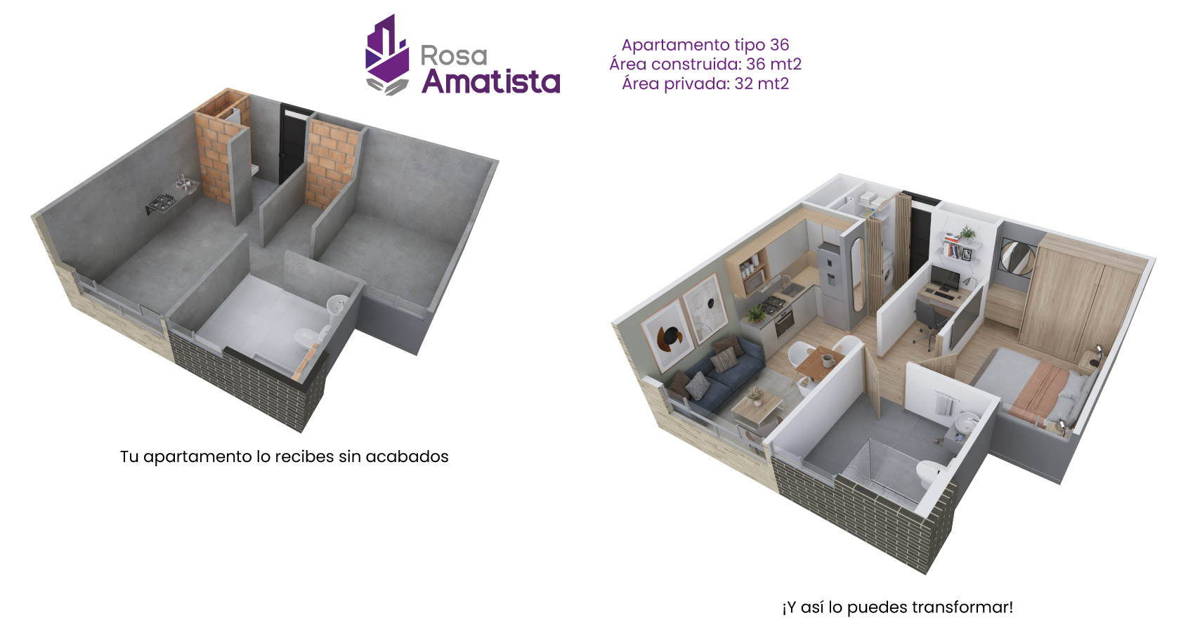 Apartamento tipo 36 Rosa Amatista 