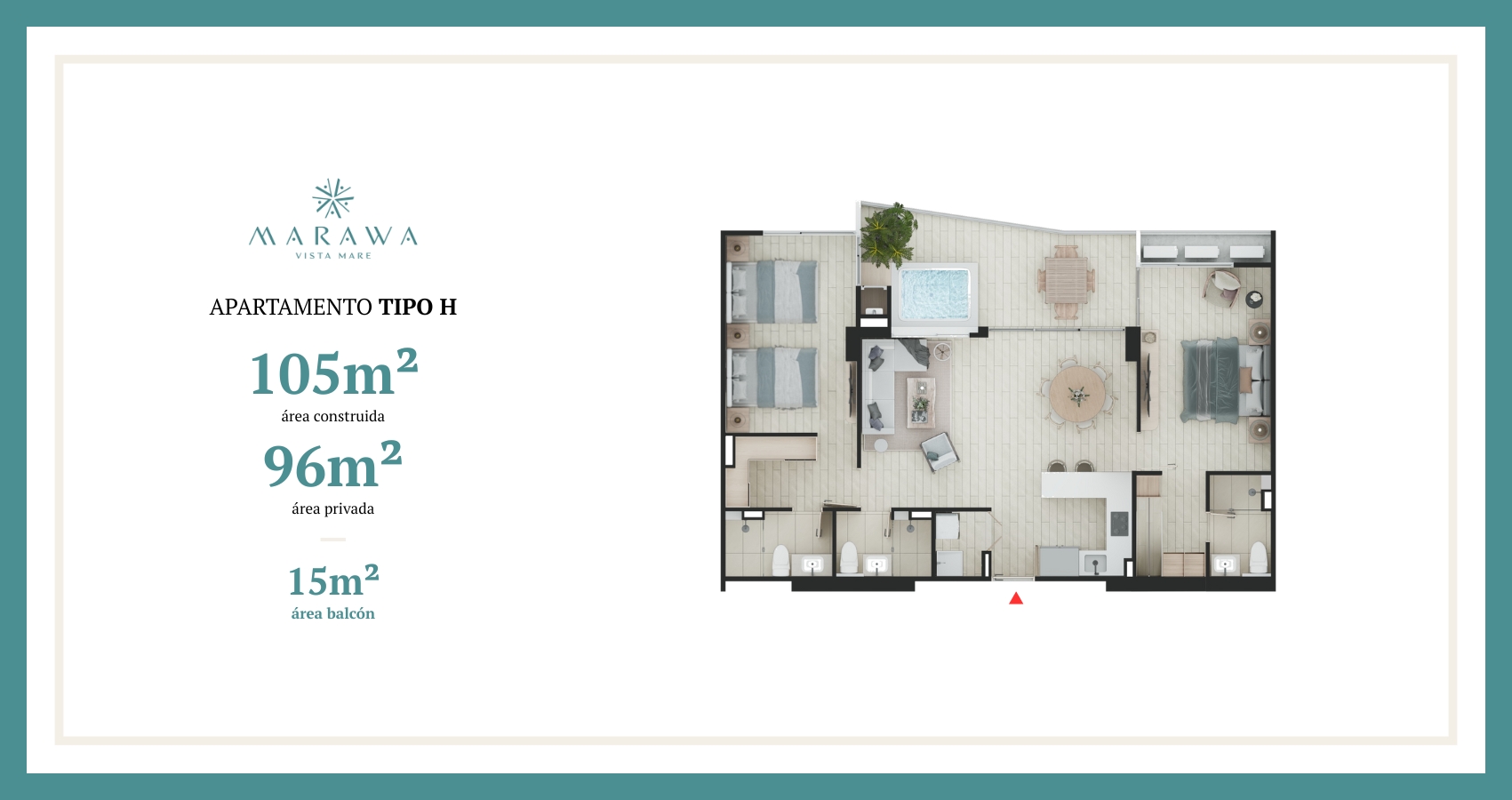 Apartamento tipo H del proyecto Marawa vista Mare