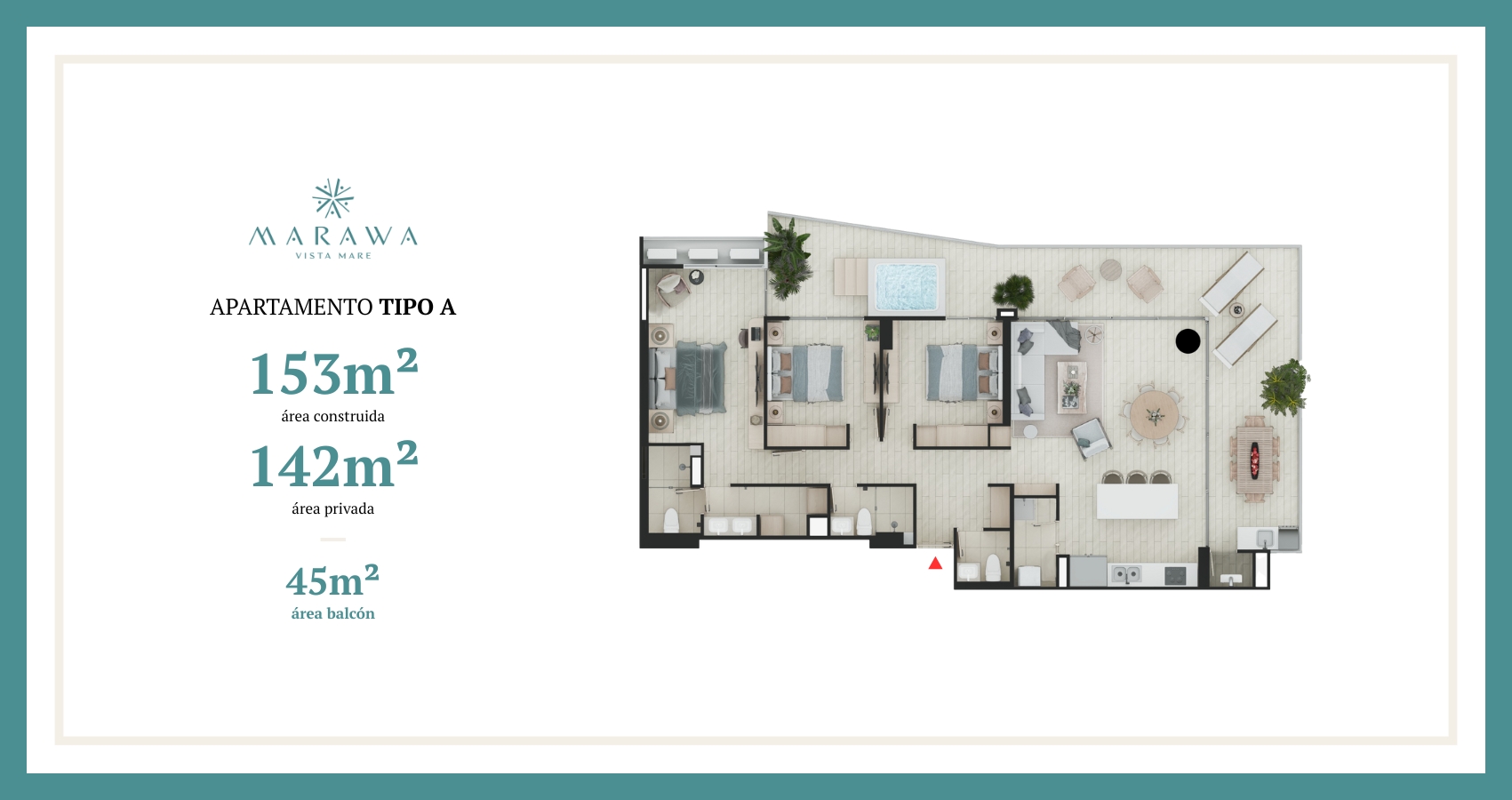 Apartamento tipo A del proyecto Marawa vista Mare