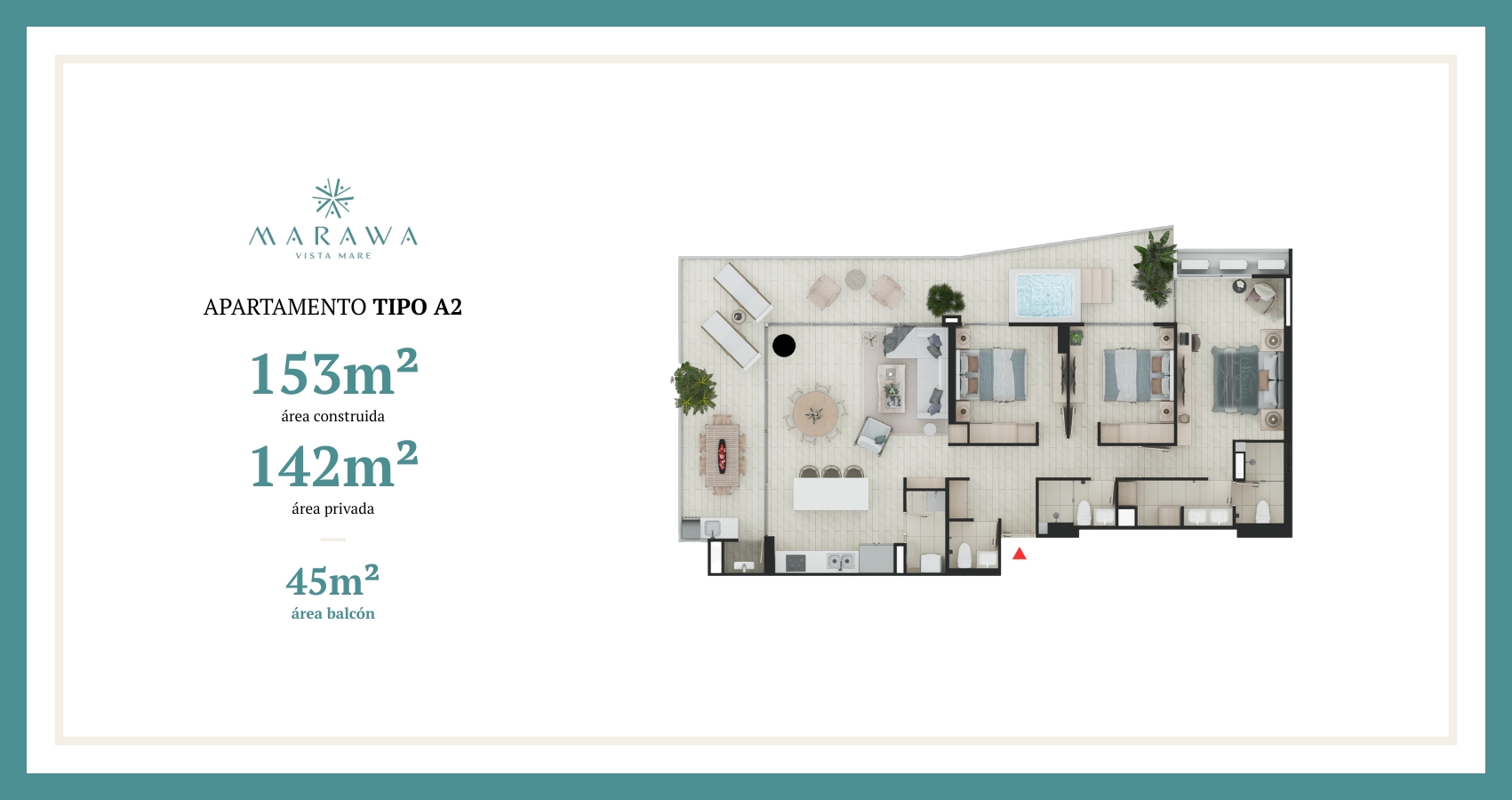 Apartamento tipo A2 del proyecto Marawa vista Mare