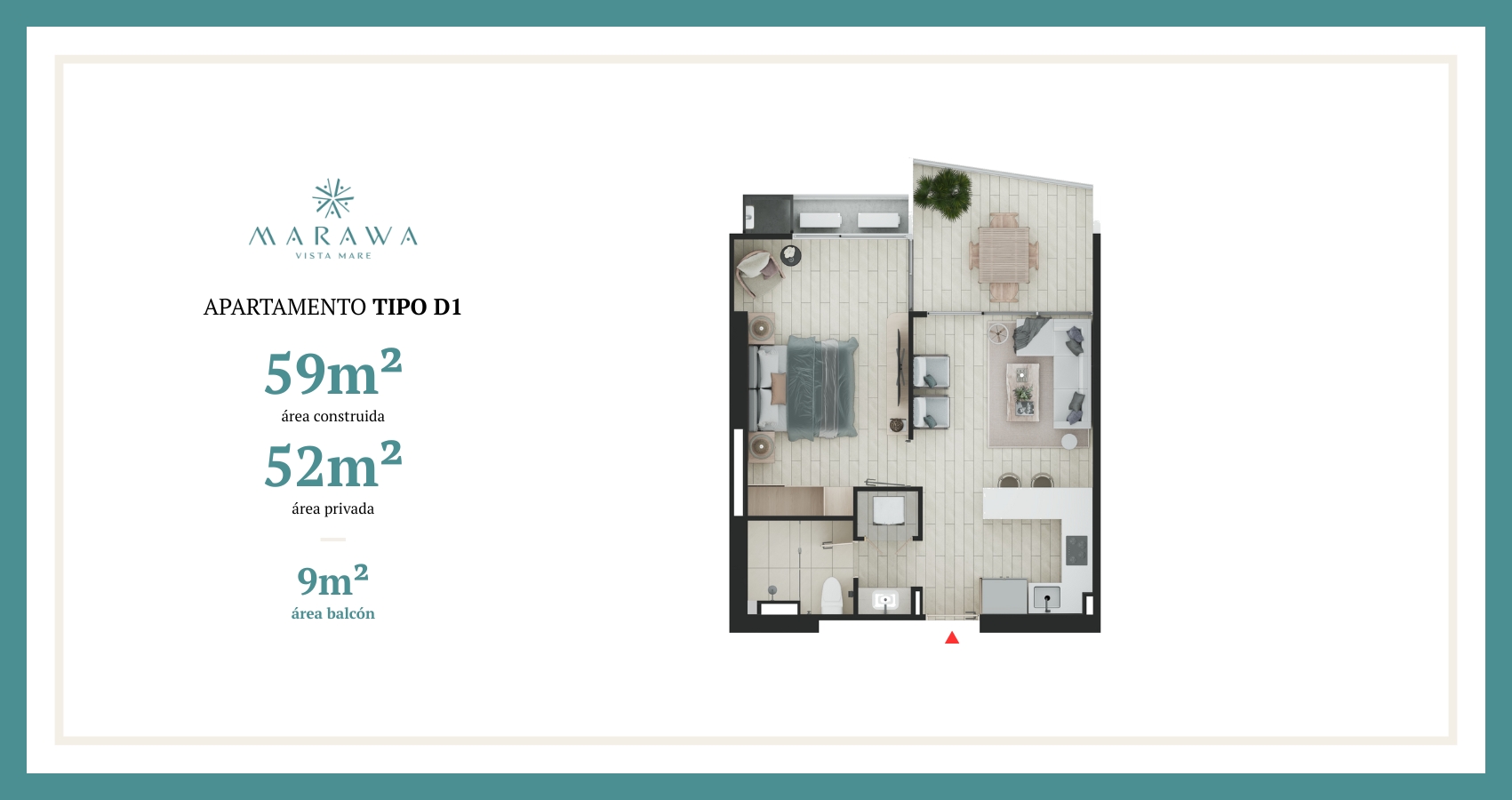 Apto tipo 59 Proyecto Marawa vista mare