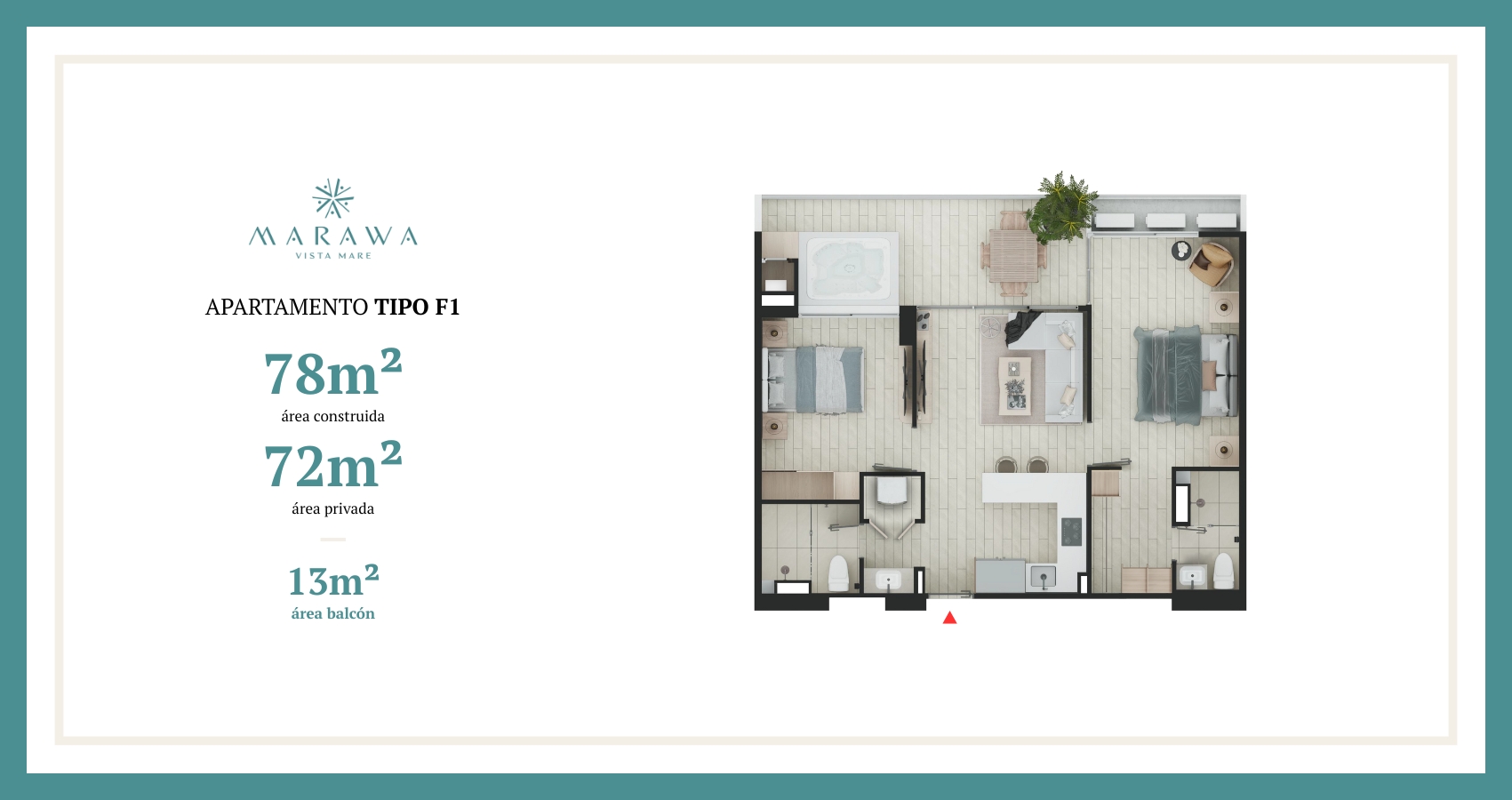 Apartamento tipo F1 del proyecto Marawa vista Mare