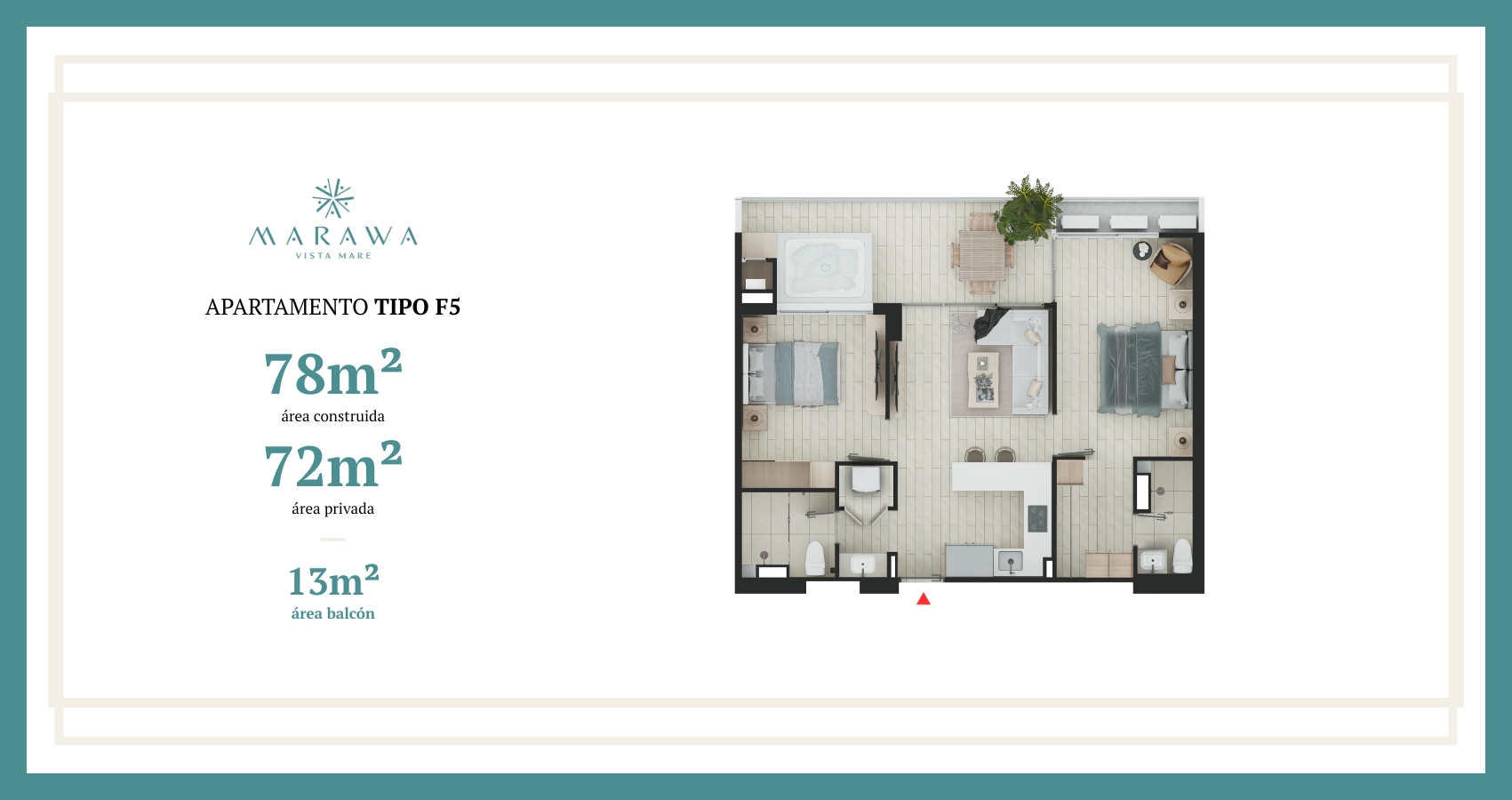 Apartamento tipo F5 del proyecto Marawa vista Mare