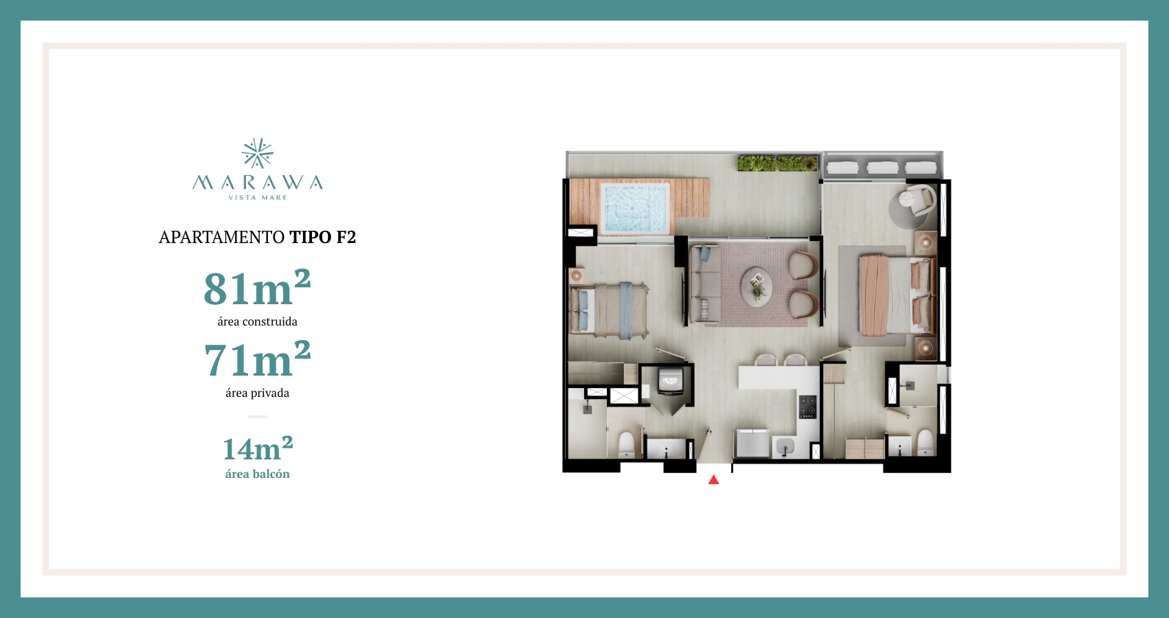 Apartamento tipo A2 del proyecto Marawa vista Mare