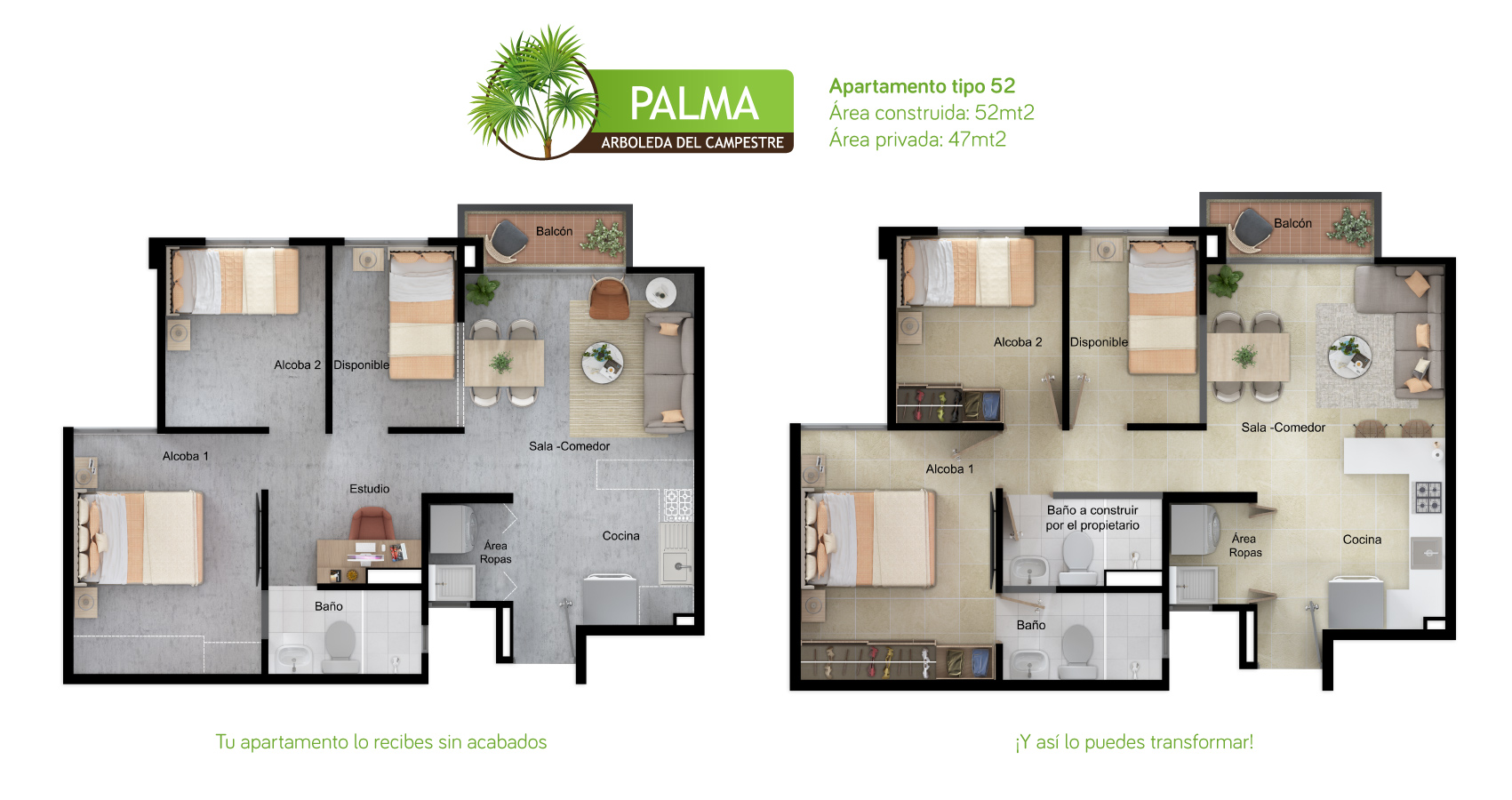 Apartamento tipo 52 de Arboleda del Campestre 