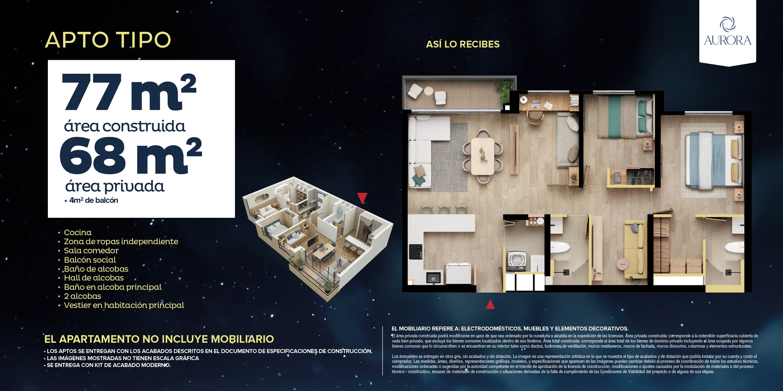 Apto Tipo 77 del proyecto Aurora - plano 