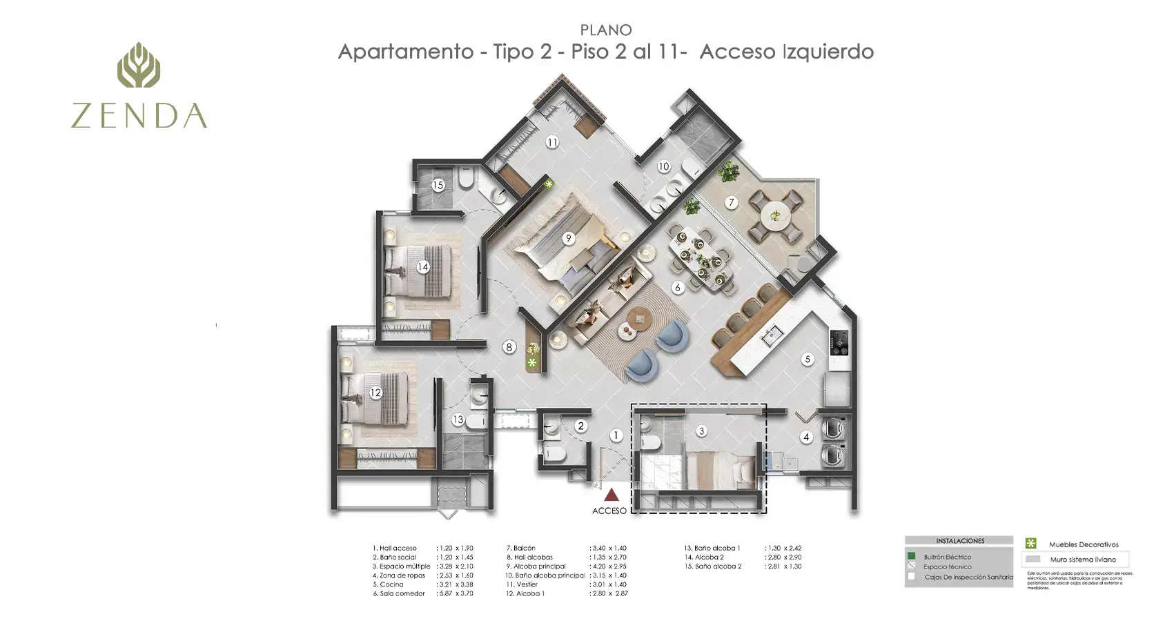 Apartamento tipo T2 Proyecto Zenda - Alcoba de servicio
