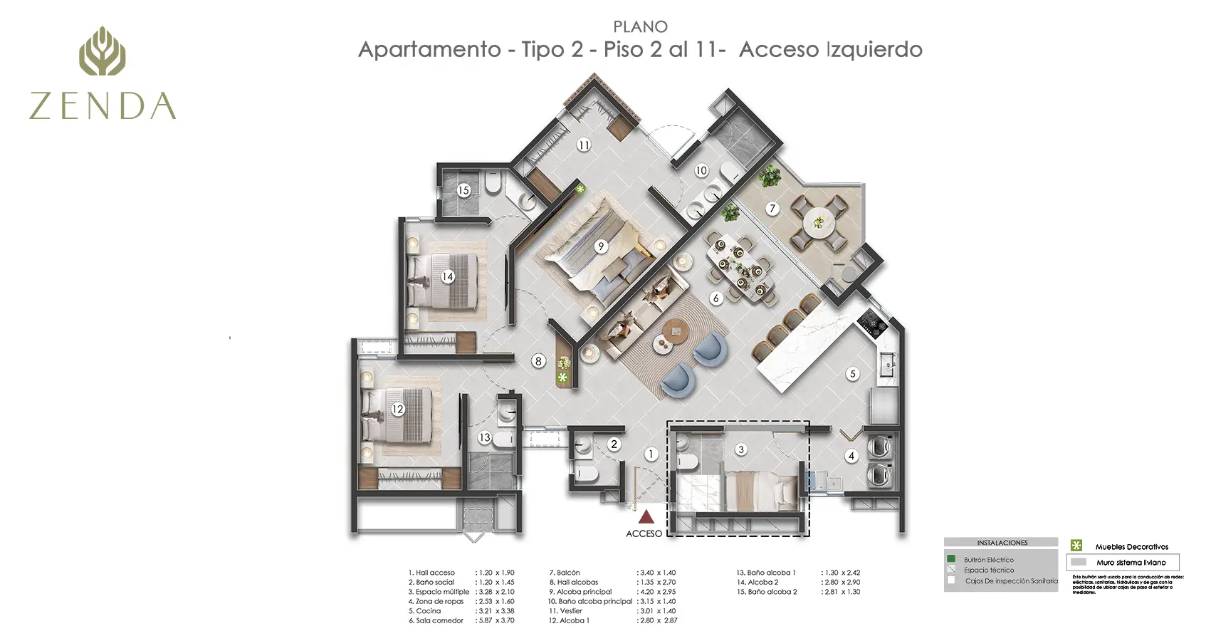 Apartamento tipo T2 Proyecto Zenda - Alcoba de servicio