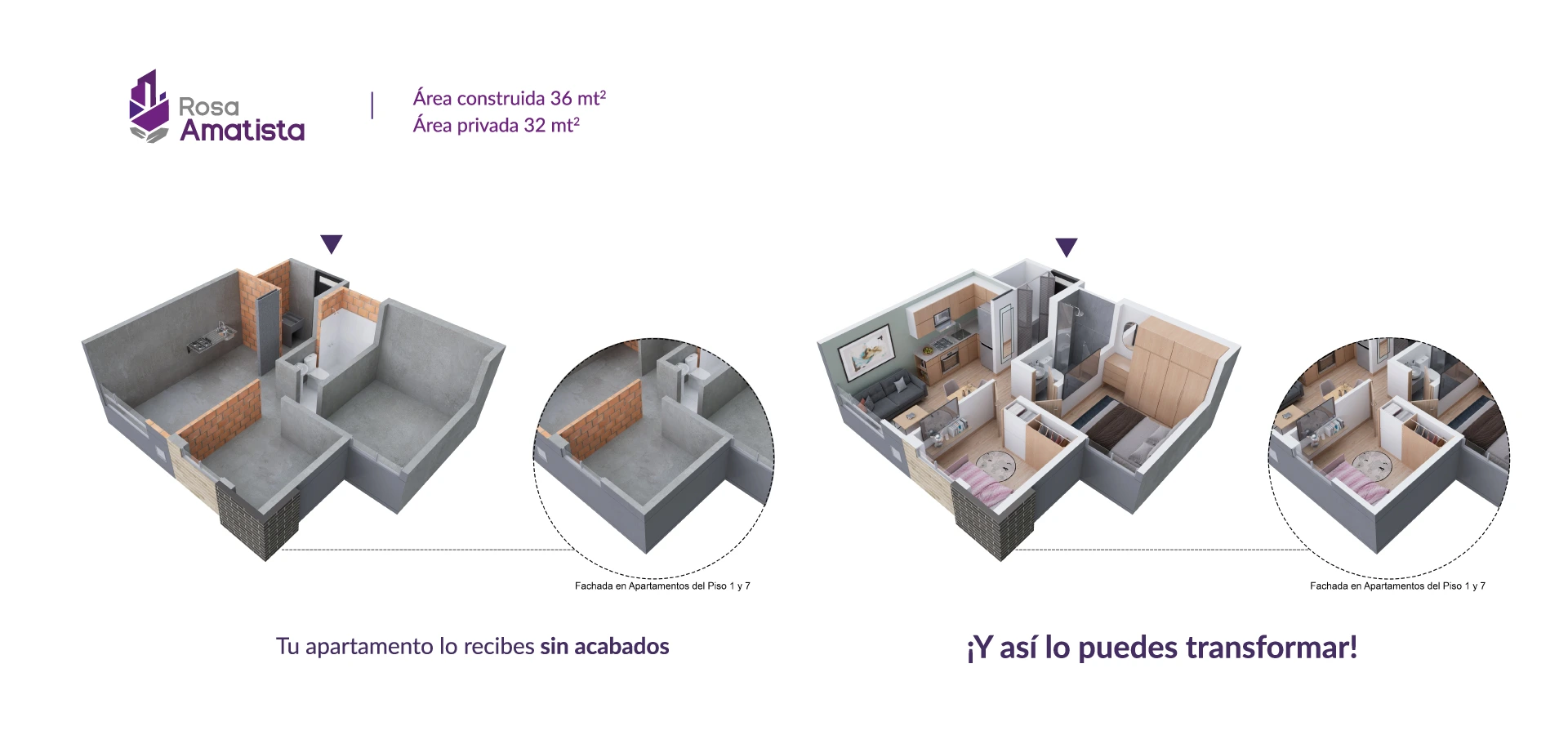 Apartamento tipo 36 del proyecto Rosa Amatista en Bogotá.