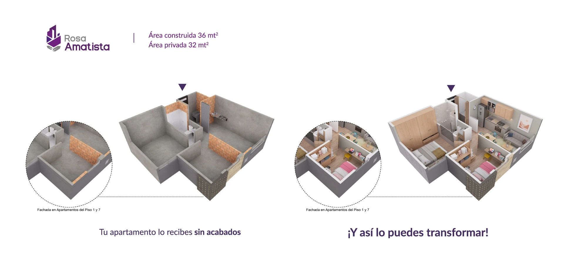 Apartamento tipo 36 del proyecto Rosa Amatista en Bogotá.