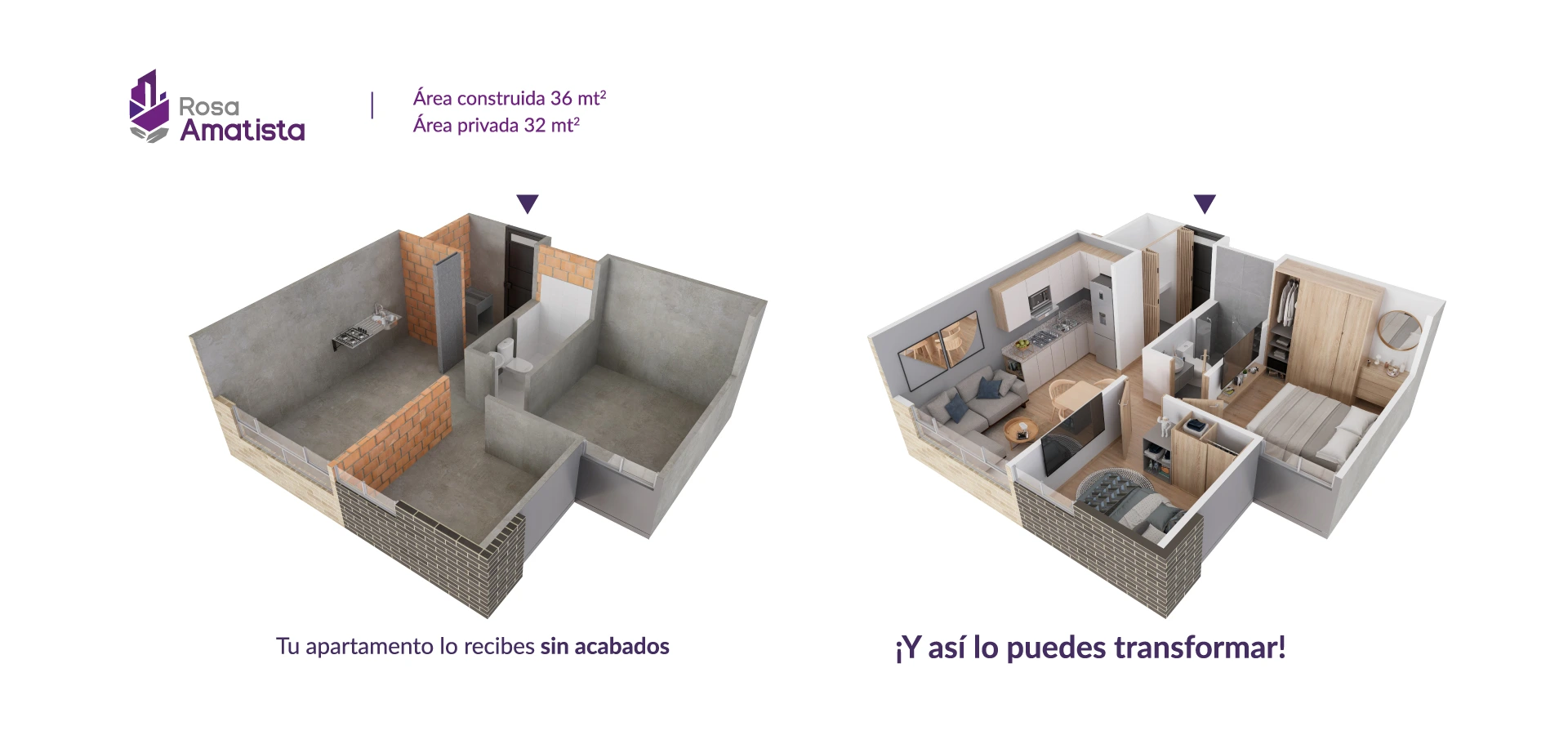 Apartamento tipo 36 del proyecto Rosa Amatista en Bogotá.