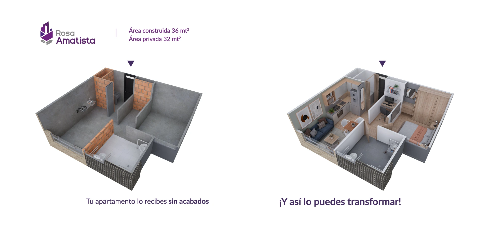 Apartamento tipo 36 del proyecto Rosa Amatista en Bogotá.