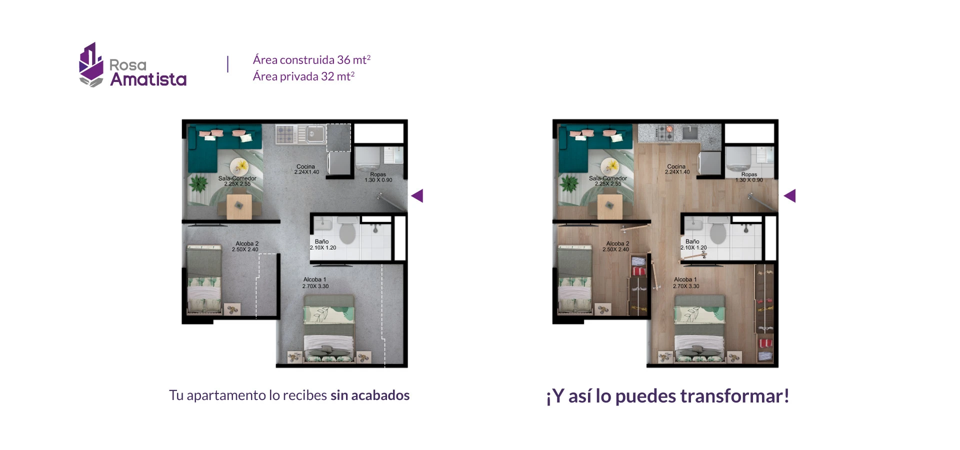 Apartamento tipo 36 del proyecto Rosa Amatista en Bogotá.