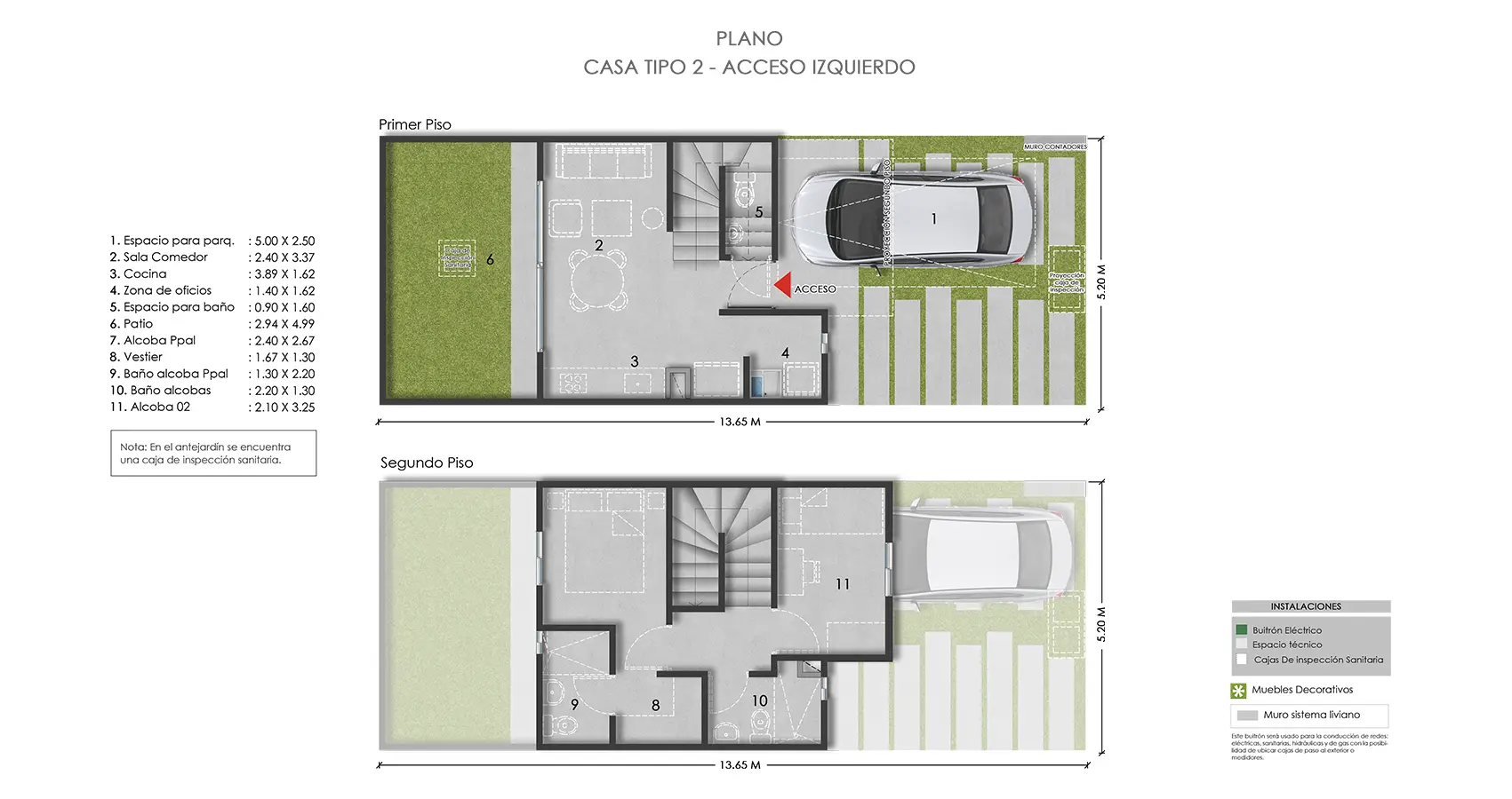 Planta de la casa tipo 2 del proyecto de casas Los Bosques Bio