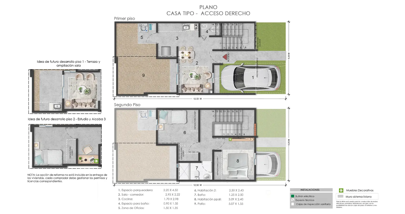 Planta de la casa tipo 63 del Proyecto Claro Alto