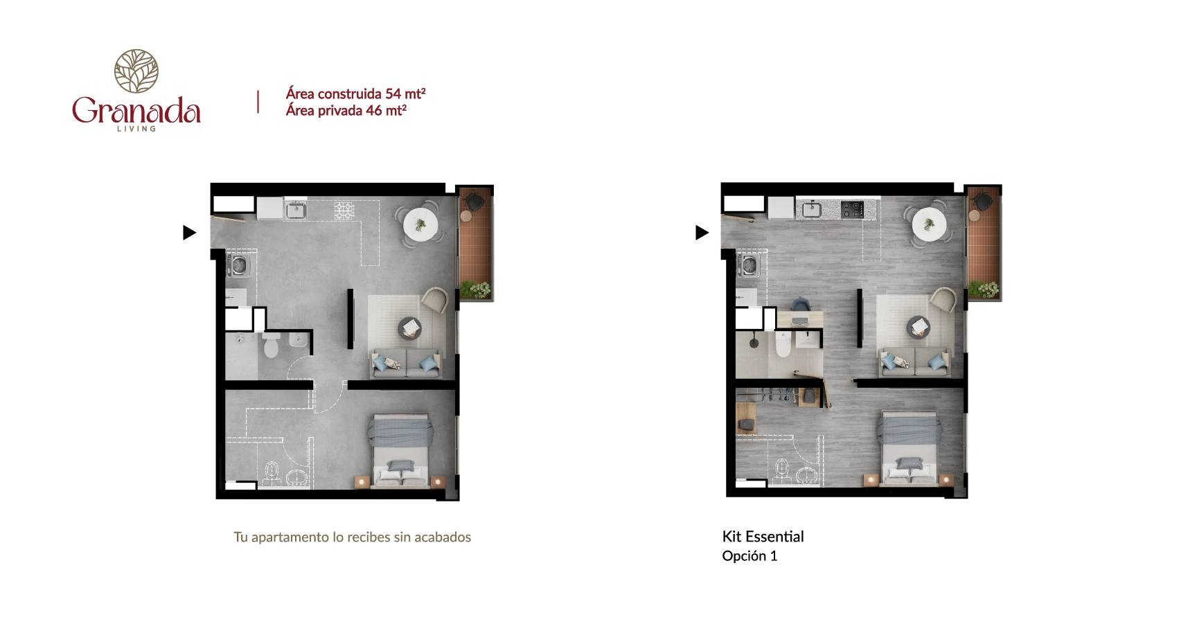 Planta apto tipo 54 Proyecto Granada Living