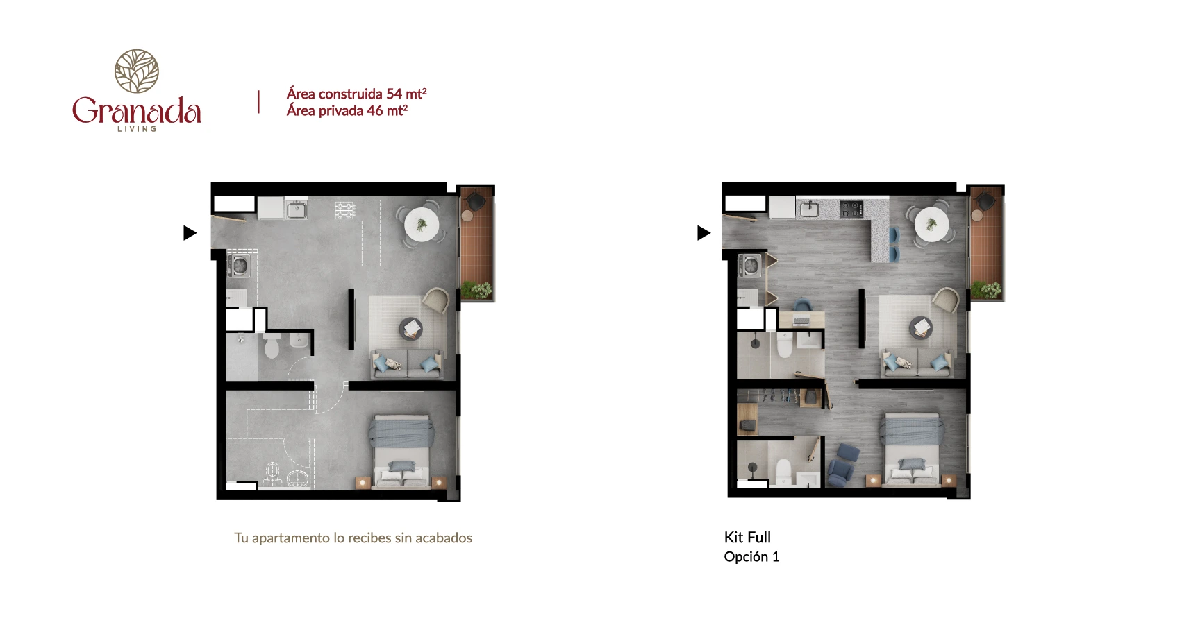 Planta apto tipo 54 Proyecto Granada Living