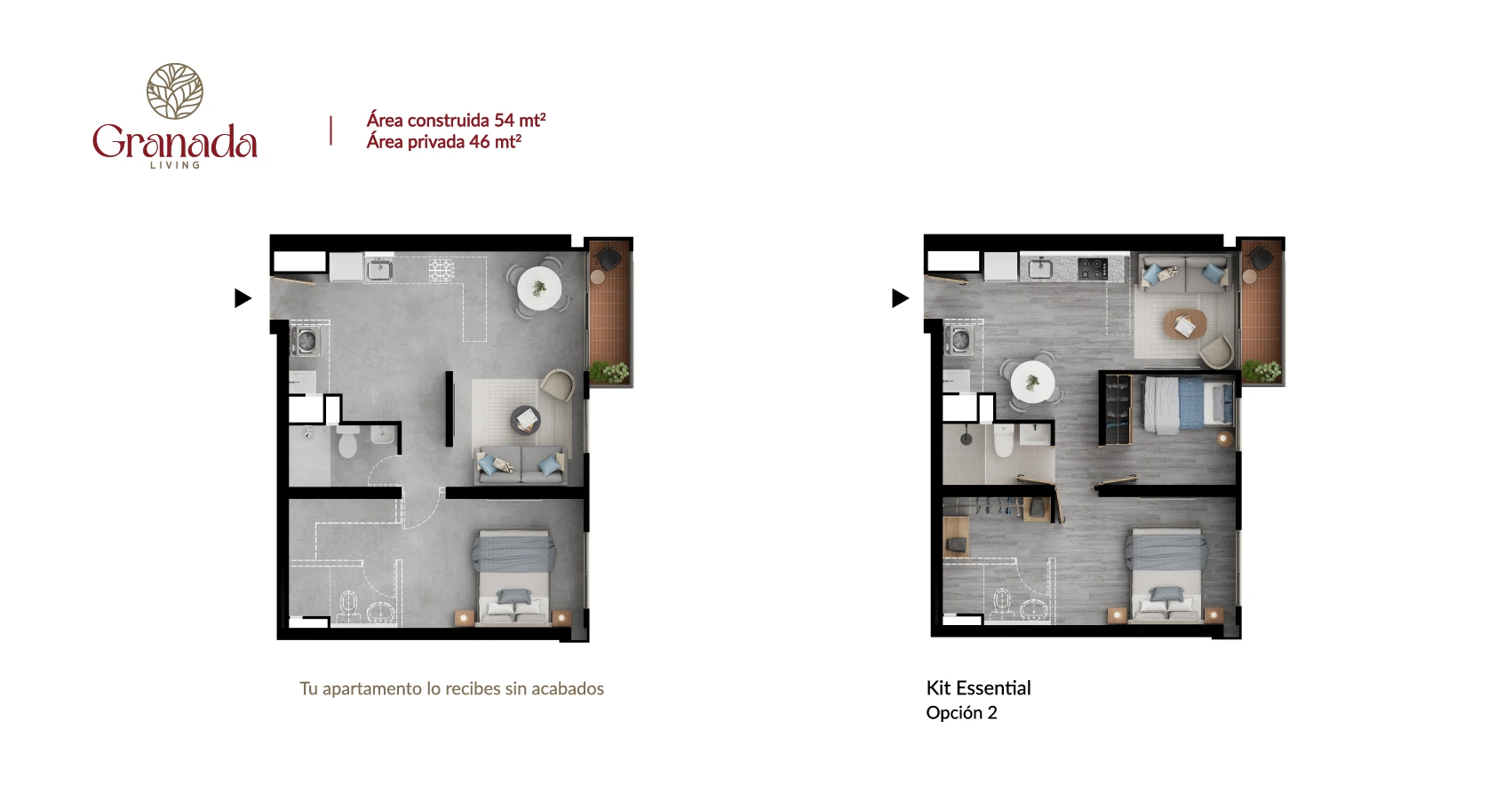 Planta apto tipo 54 Proyecto Granada Living